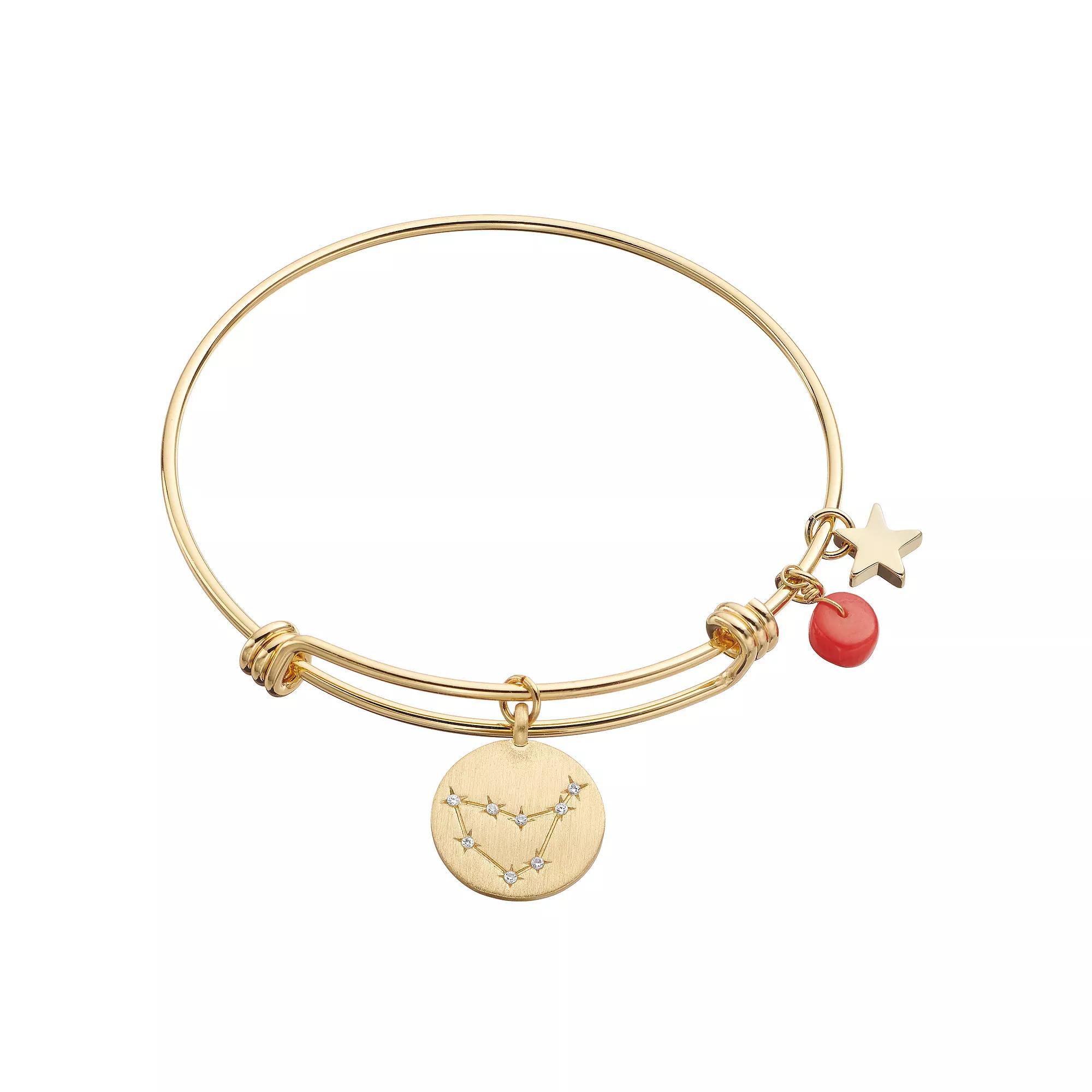 City Luxe Horoscope Cubic Zirconia Disk Bangle Bracelet with Genuine Stone & Star Charm, Women's, Gold Tone Aries Product Image