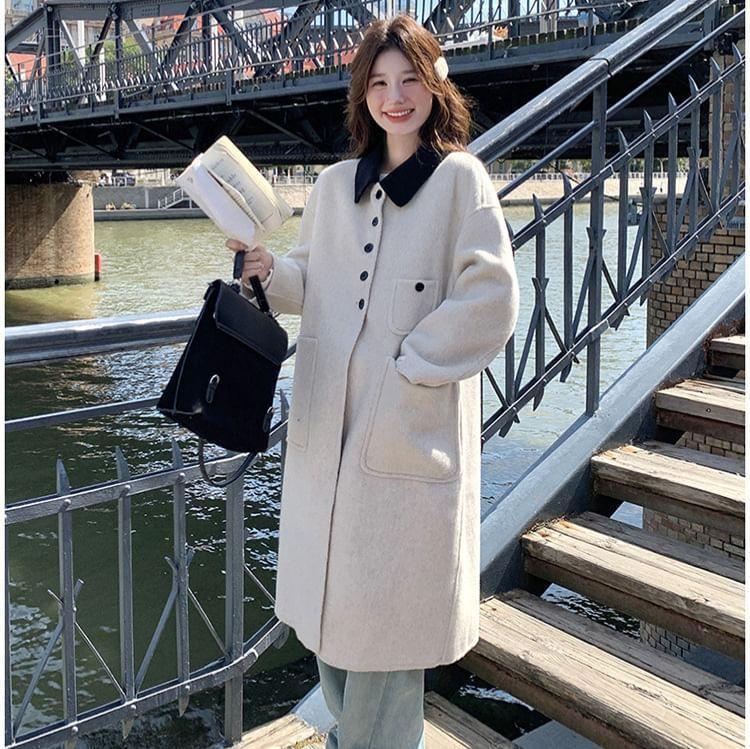 Contrast Collar Midi Single-Breasted Coat Product Image