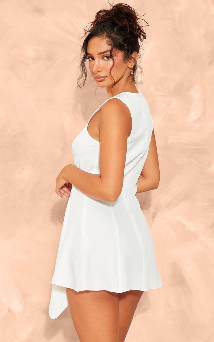 Petite White Woven Sleeveless Asymmetric Hem Mini Dress Product Image