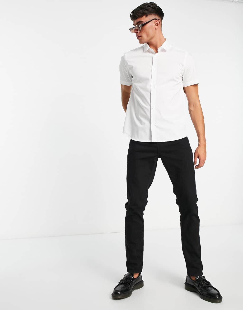 Topman short sleeve smart shirt with stretch in white  Product Image