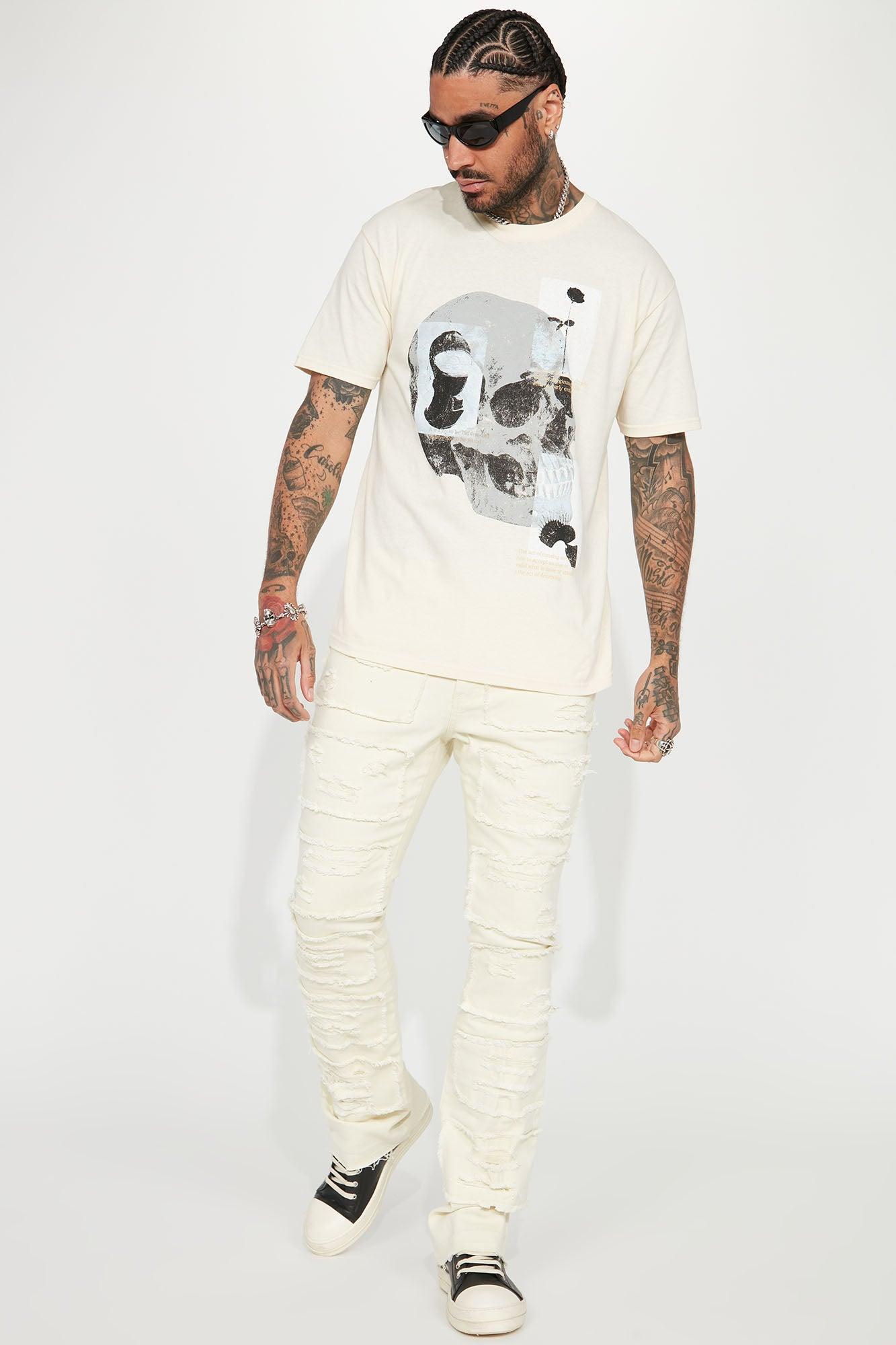 Let You Go Destroyed Stacked Skinny Flare Jeans - Cream Product Image