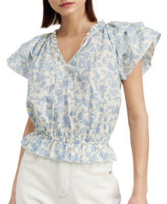 En Saison Womens Egret Flutter-Sleeve Top Product Image