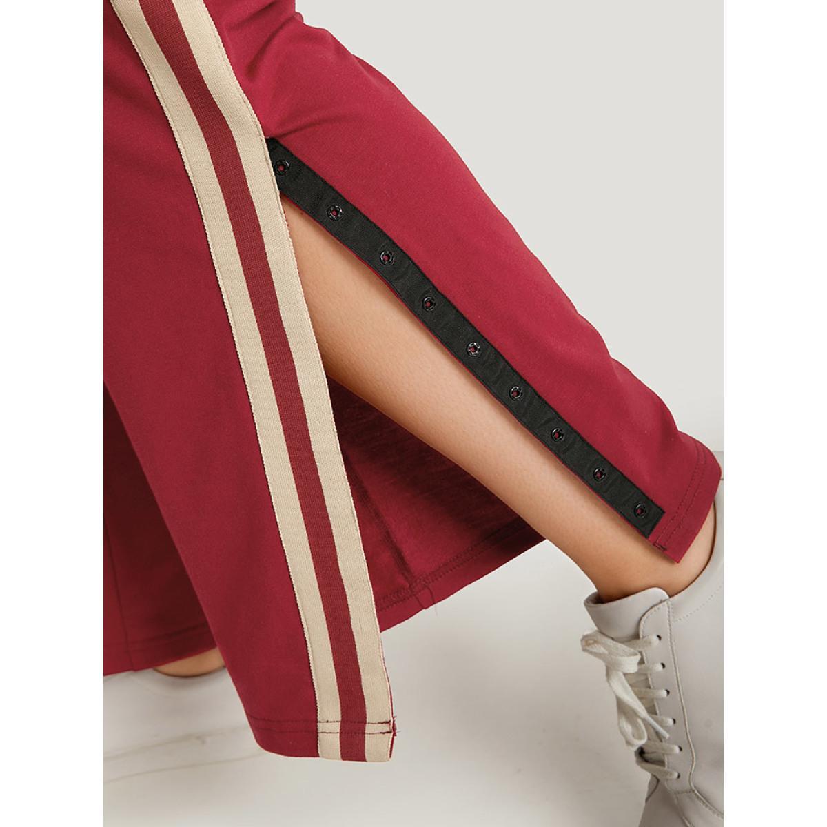 Two Tone Pocket Split Side Elastic Waist Sweatpants Scarlet Plus Size Women Casual Dailywear Contrast 14-16/1X Bloomchic Product Image