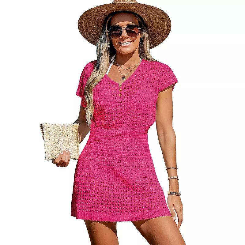 Women's Cupshe Sheer Cutout Smocked Cover-Up Dress, Size: Medium, Neutral Product Image