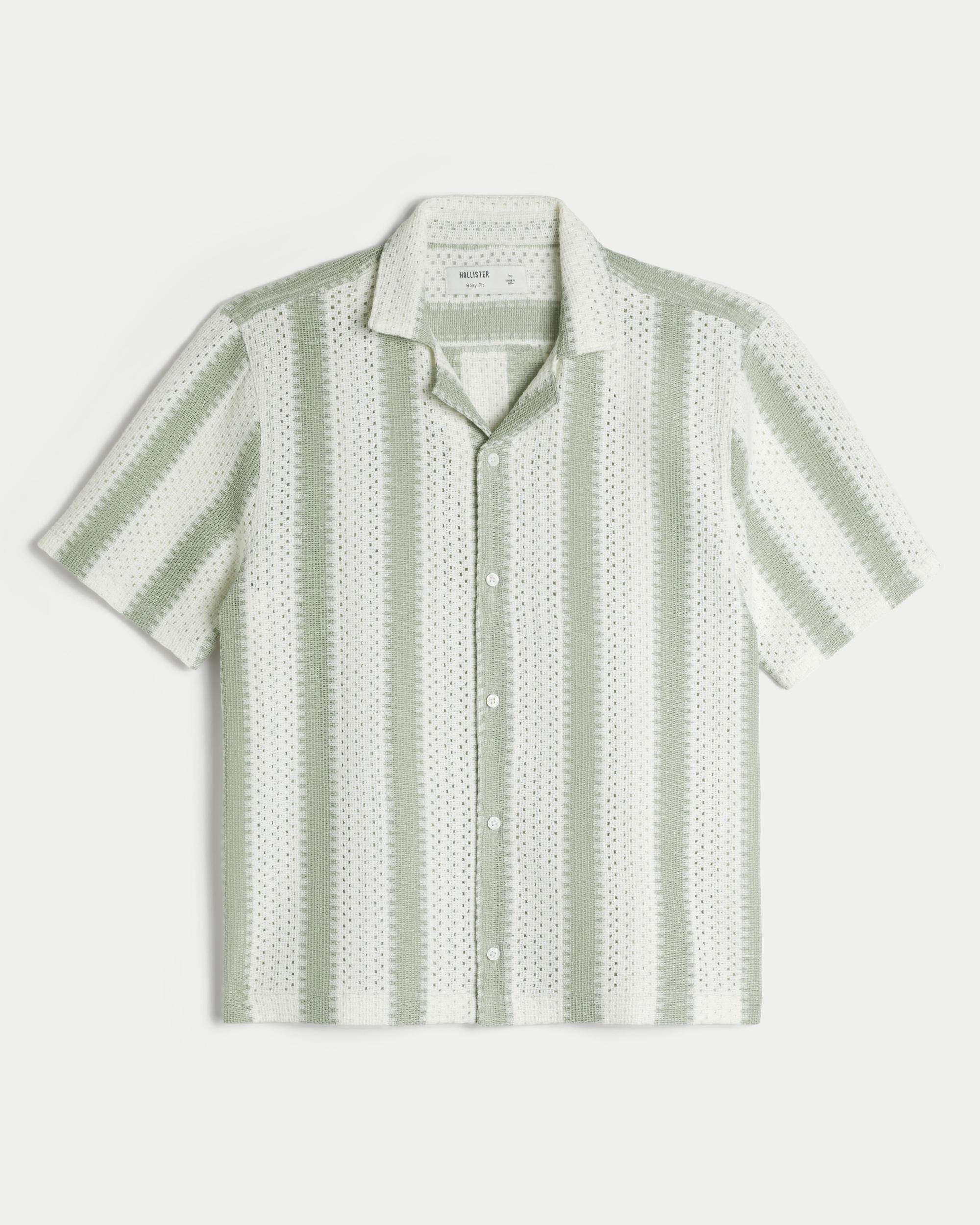 Boxy Short-Sleeve Crochet-Style Shirt Product Image