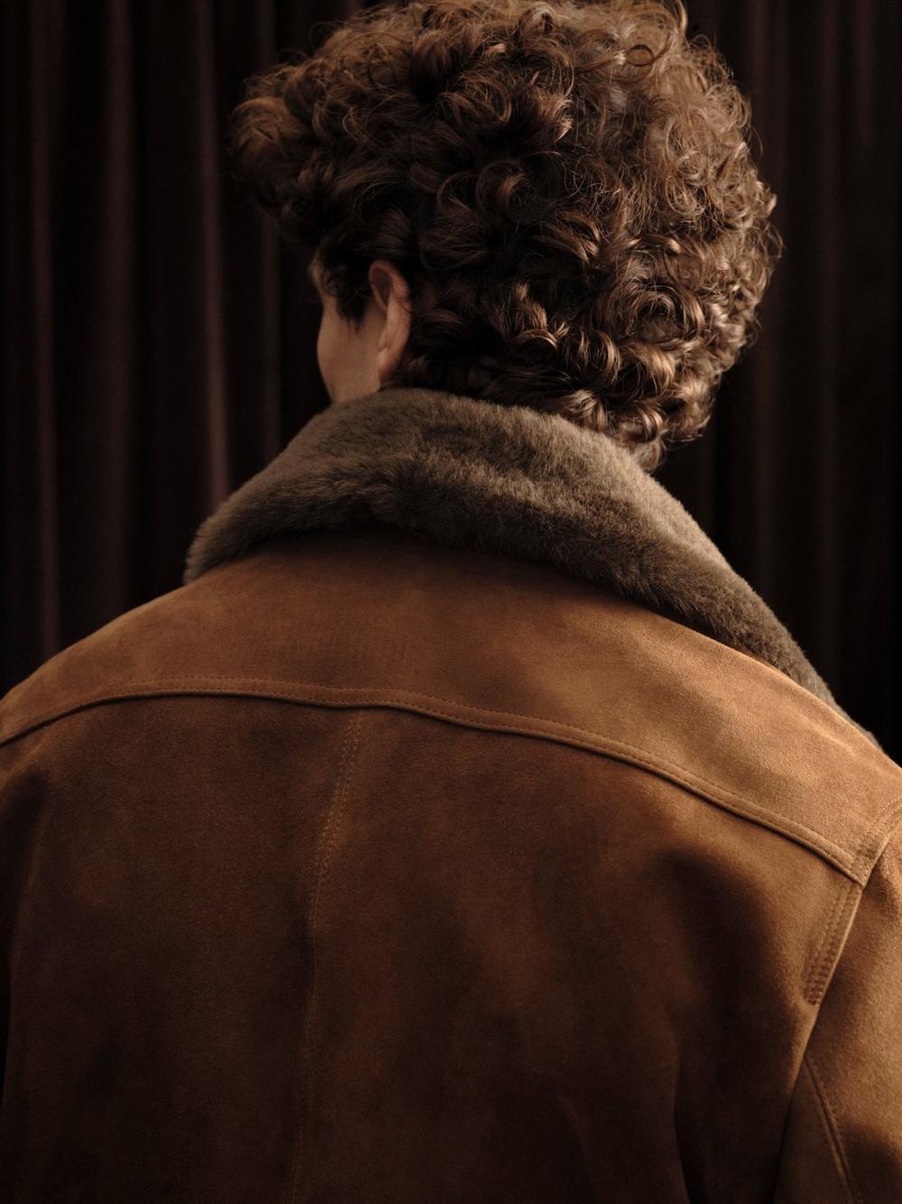 Mens Shearling-Collar Suede Short Jacket, Dark Timberwood, Size XXL Vince Product Image