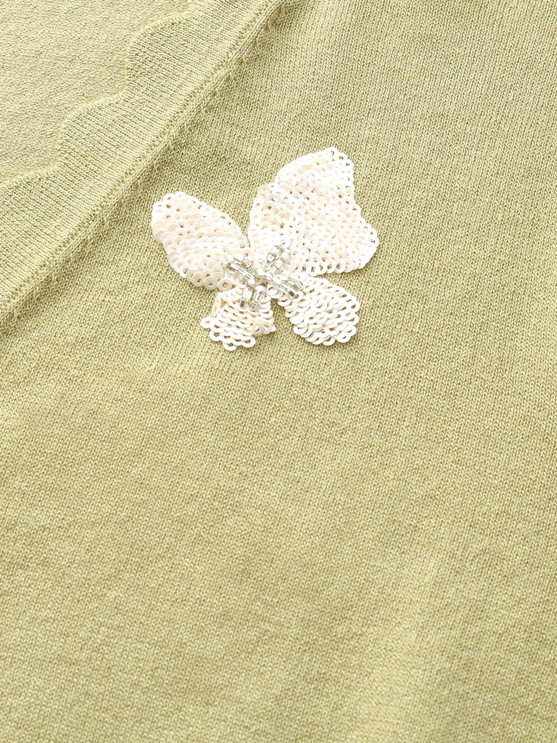 Tencel Blend Butterfly Embroidered Women Knit Top Product Image