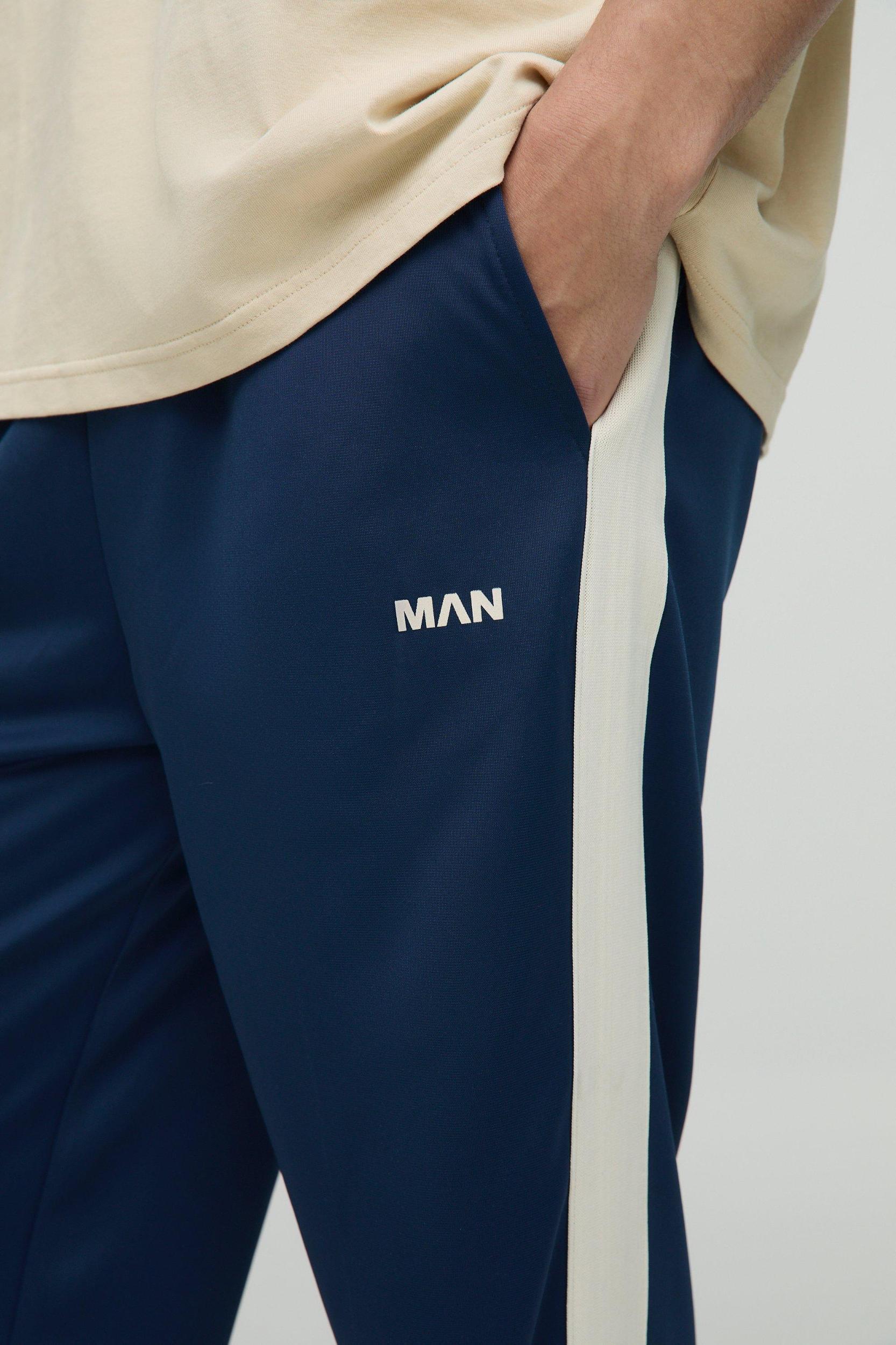 Relaxed Man Branded Tape Detail Tricot Sweatpants | boohooMAN USA Product Image