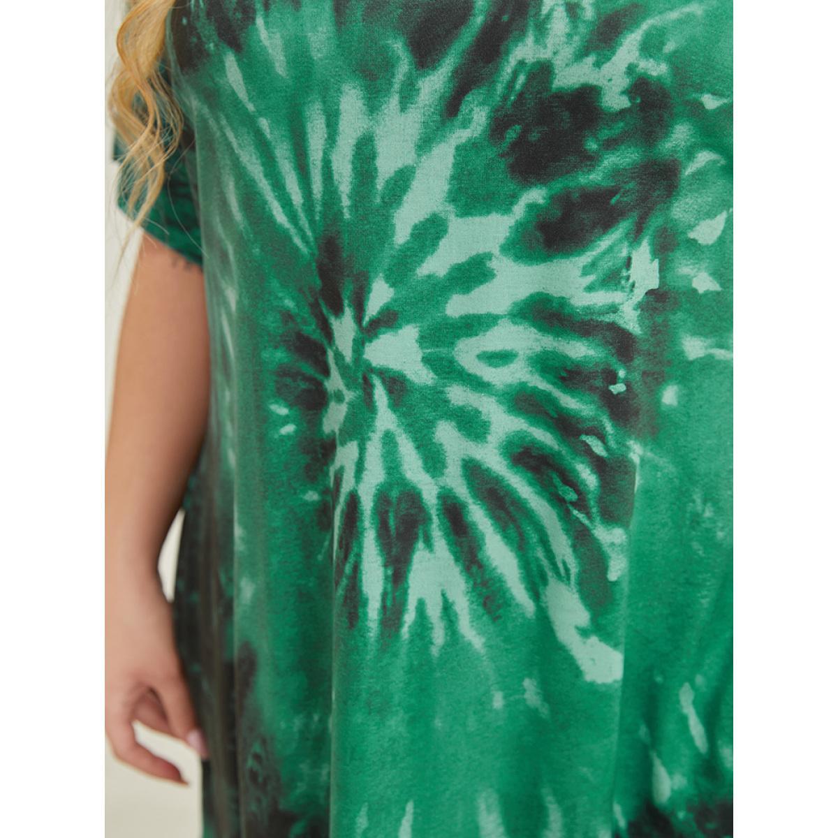 Plus Size Tie Dye Pocket Adjustable Strap Asymmetrical Neck Dress Multicolor Women Casual Adjustable Straps Asymmetrical Neck Short sleeve Curvy Midi Dress BloomChic 18-20/2X Product Image