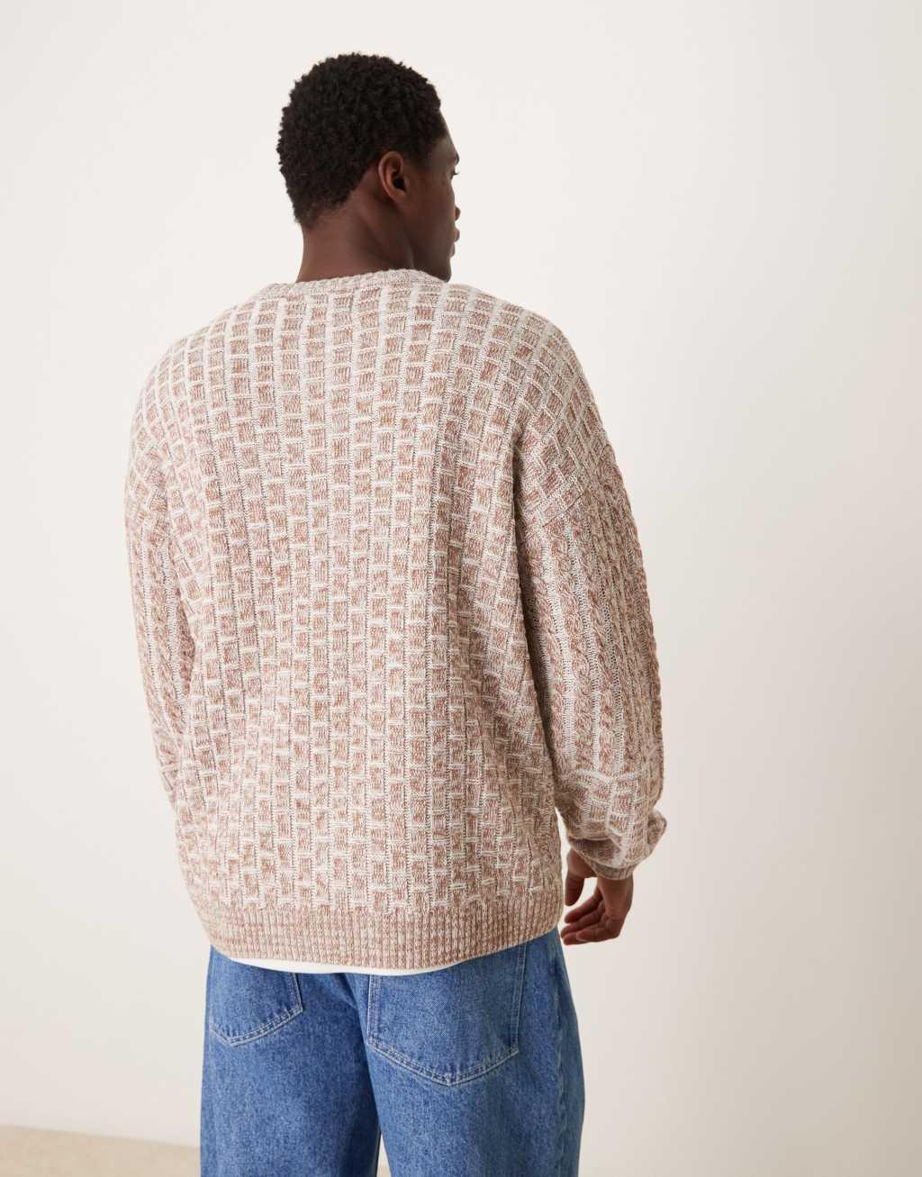ASOS DESIGN relaxed cable knit sweater in stone Product Image