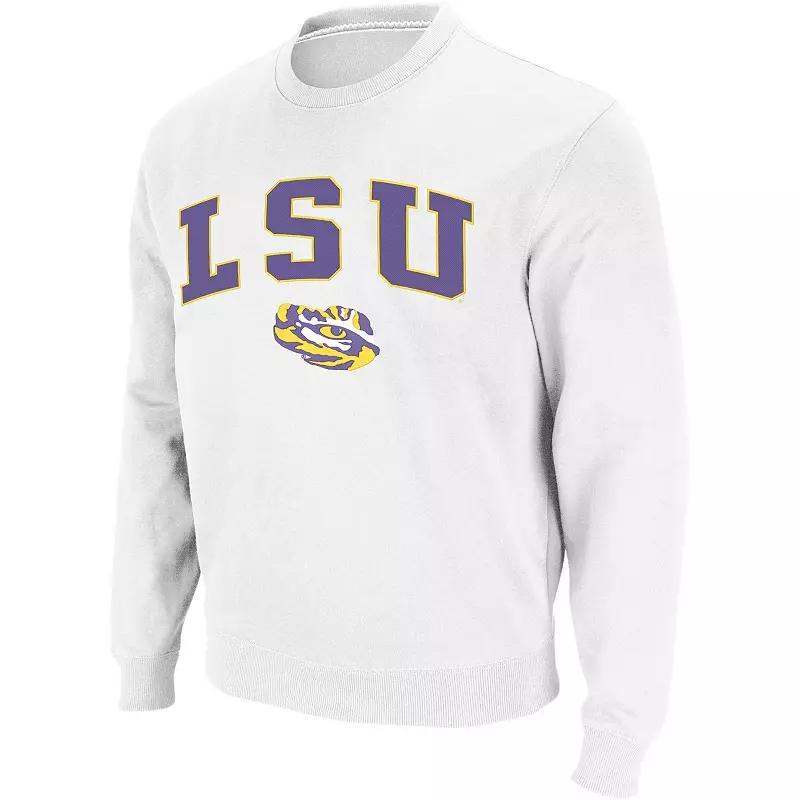 Men's Colosseum White LSU Tigers Arch & Logo Crew Neck Sweatshirt, Size: Medium Product Image