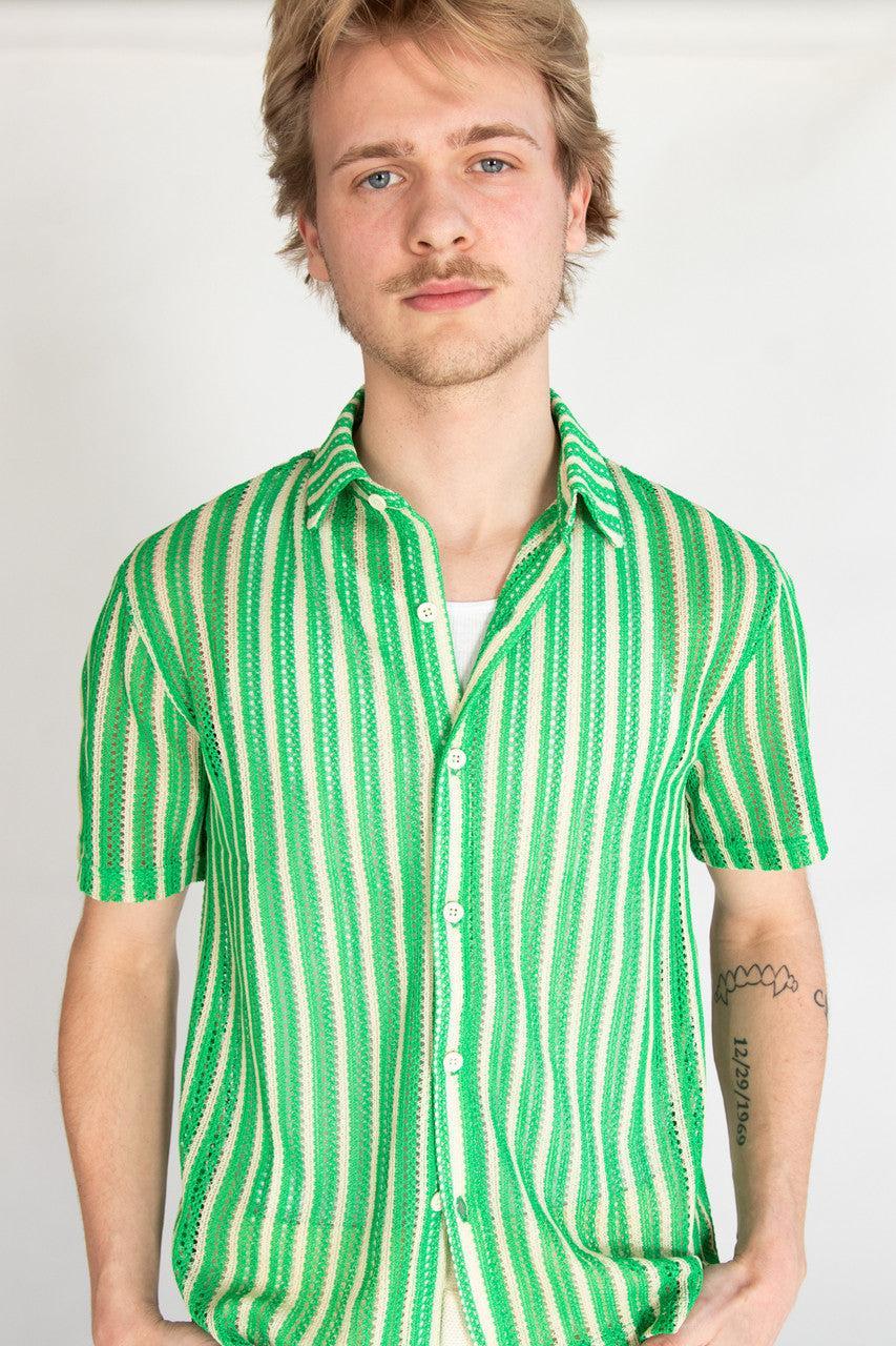 Green Cabana Knit Button Up Shirt Product Image