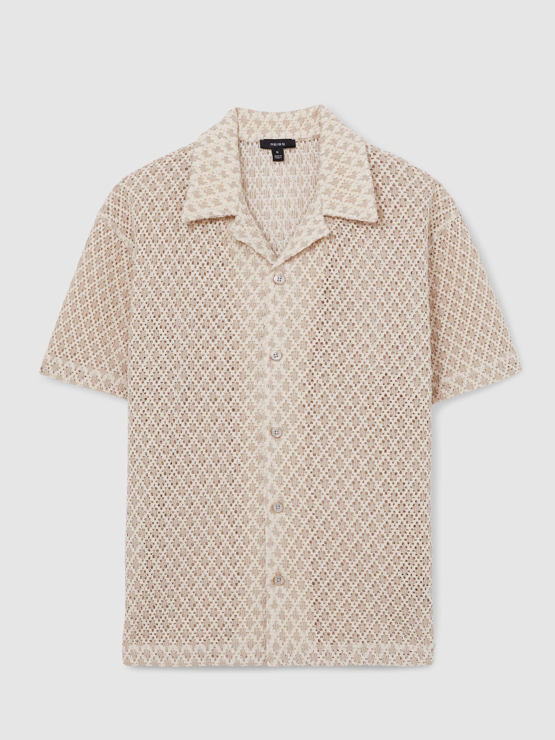 Crochet Cuban-Collar Shirt in Oatmeal Product Image