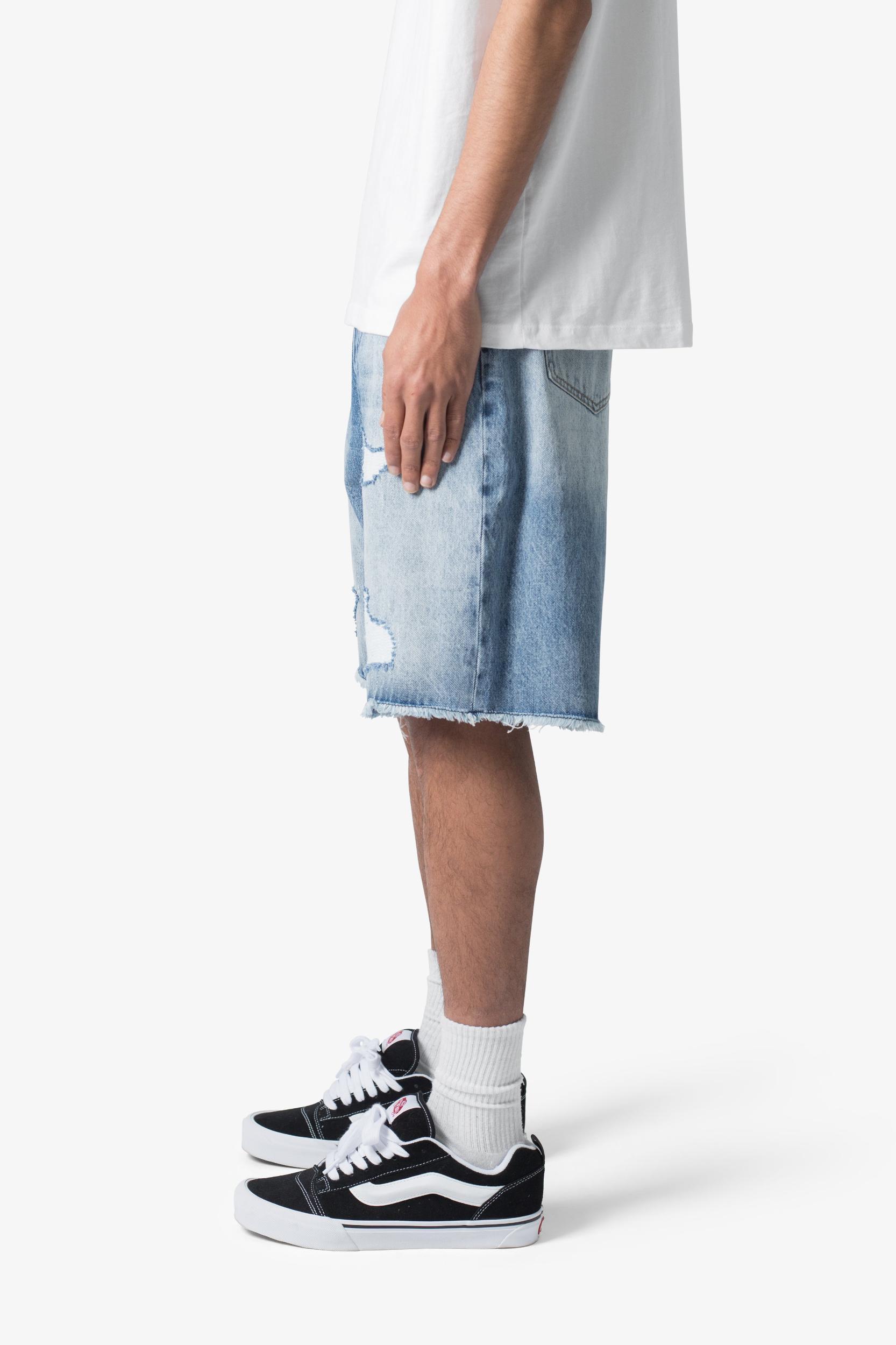 Baggy Rip Denim Shorts - Vintage Blue Product Image
