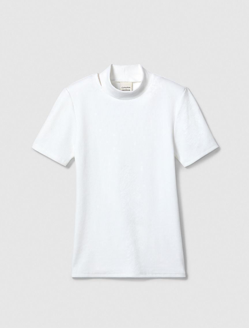 Calvin Klein Women's Cut Out Slim Crewneck T-Shirt - White - S Product Image