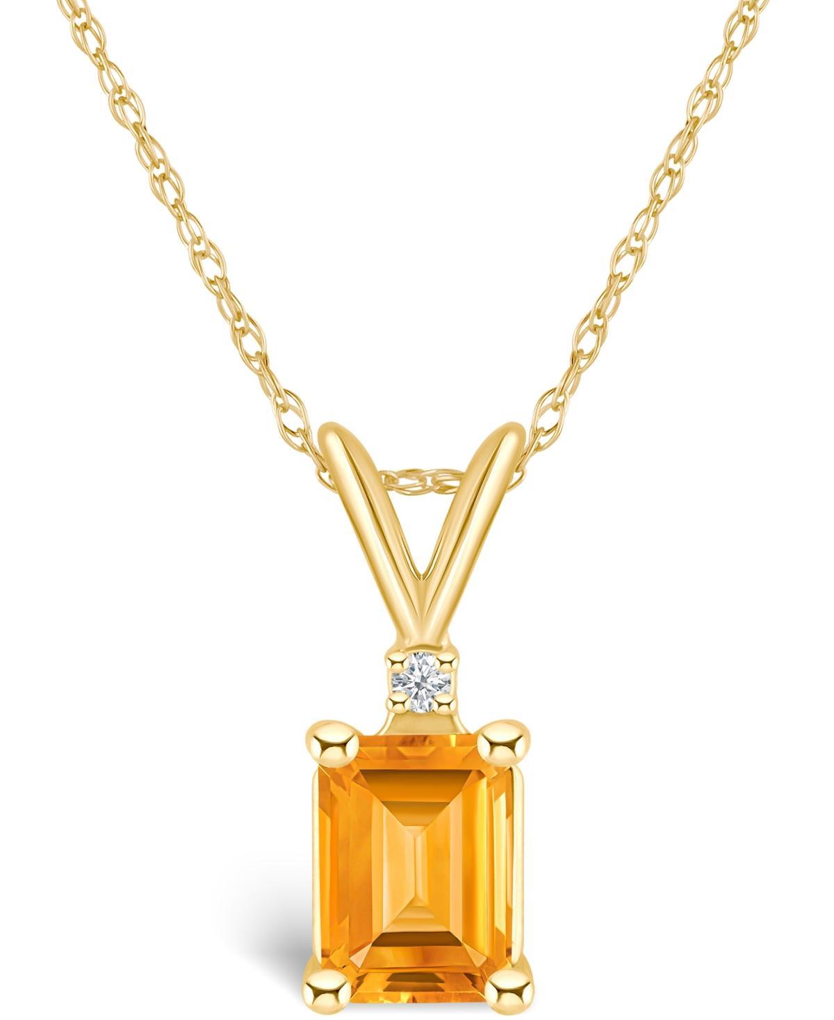 Celebration Gems 14k Gold Emerald Cut Citrine & Diamond Accent Pendant Necklace, Women's, Size: 18" Product Image