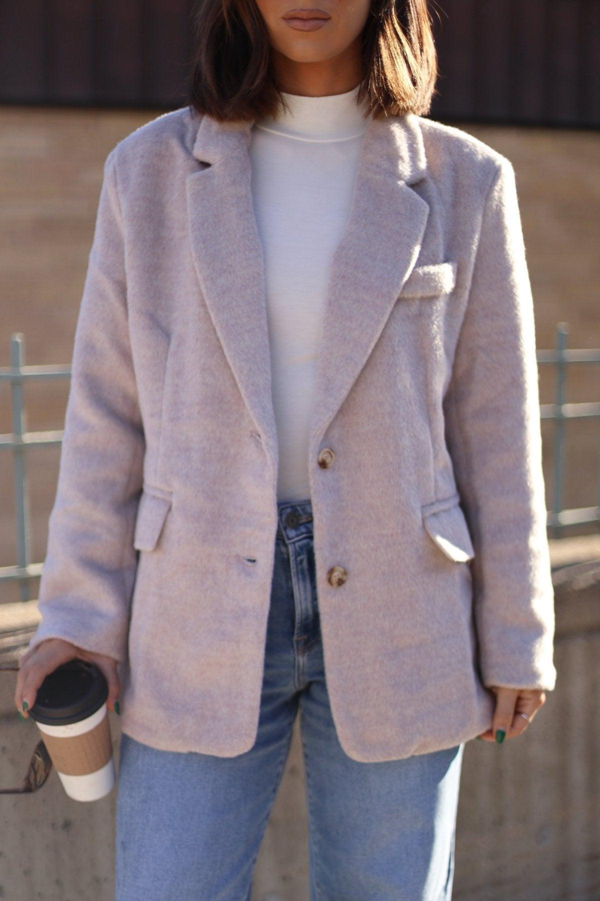 Taupe Single Breasted Winter Blazer - FINAL SALE Product Image