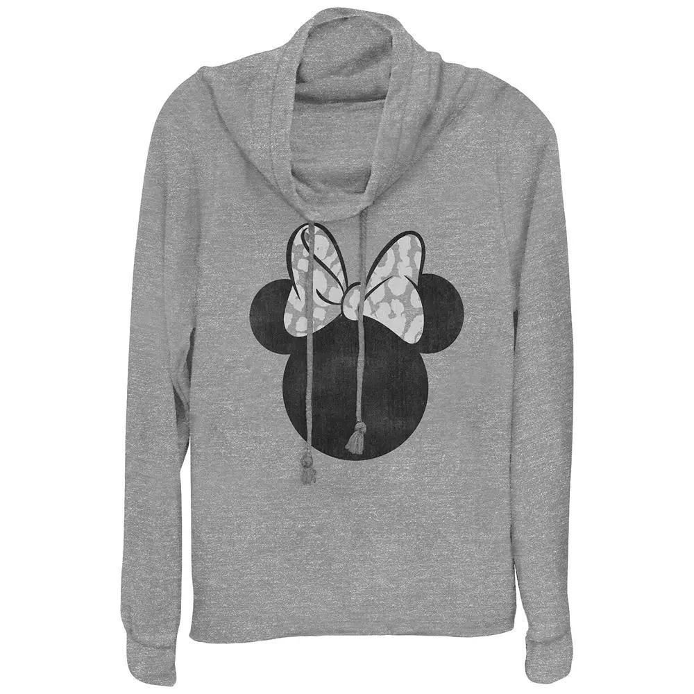 Disney's Minnie Mouse Leopard Print Bow Women's Cowlneck Graphic Lightweight Long Sleeve, Size: Small, Gray Grey Product Image