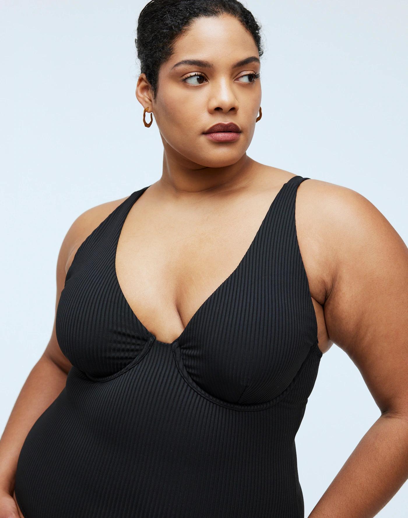 Plus Ribbed Underwire Open-Back One-Piece Swimsuit Product Image