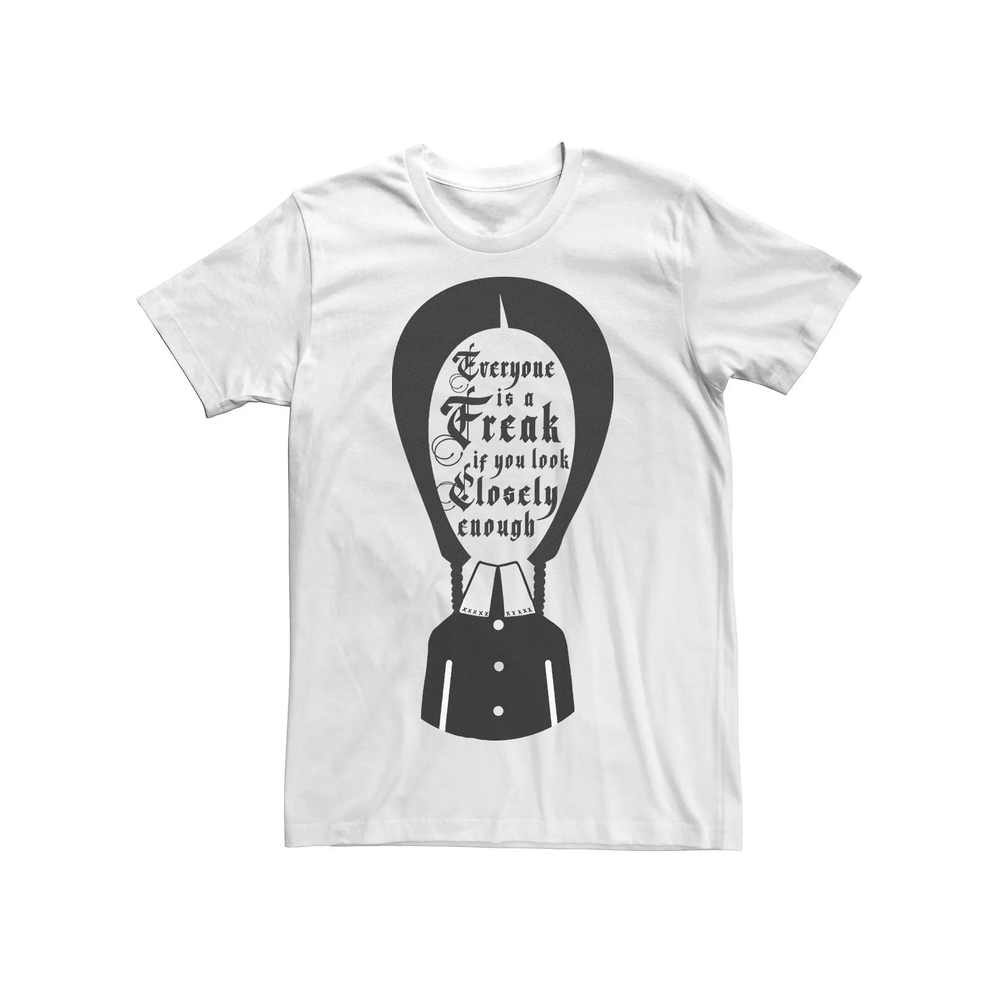 Men's Addams Family Wednesday Addams Everyone Is A Freak Silhouette Graphic Tee, Size: Medium, White Product Image