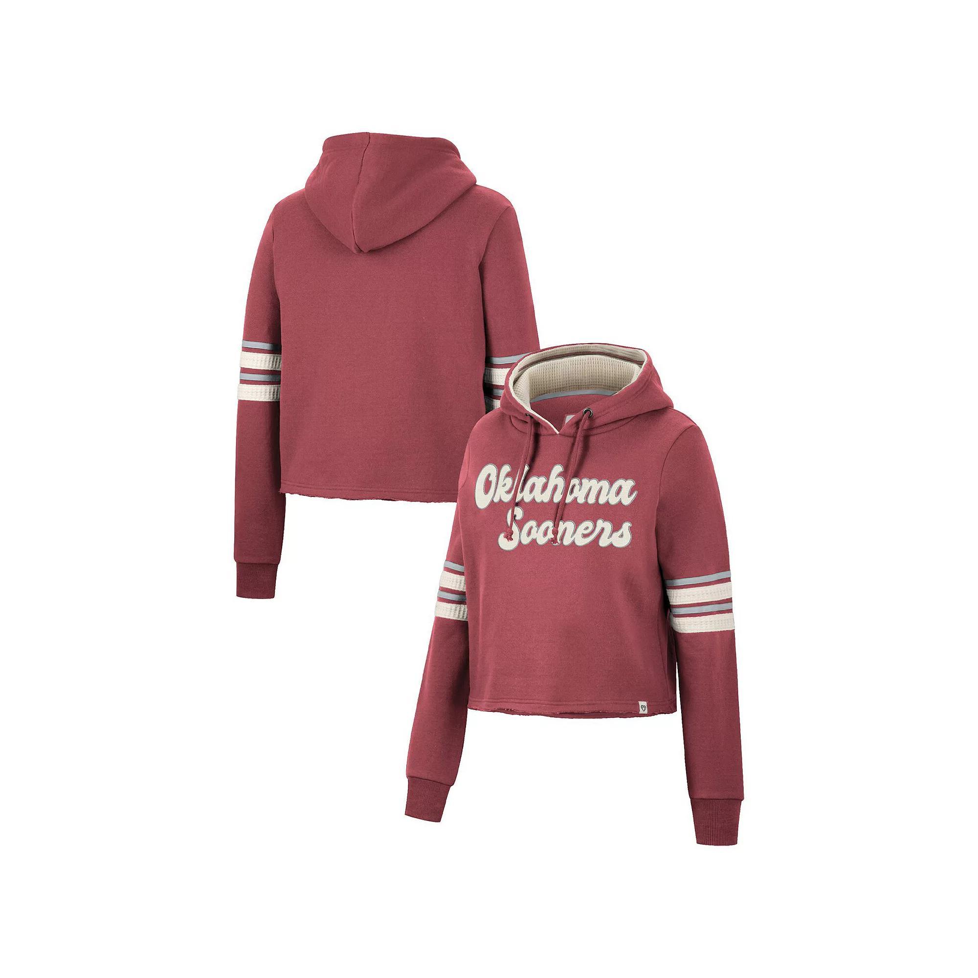 Women's Colosseum Crimson Oklahoma Sooners Retro Cropped Pullover Hoodie, Size: Large, Red Product Image