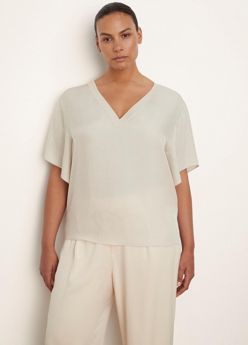 Rib-Trim Double V-Neck Short Sleeve Popover Product Image