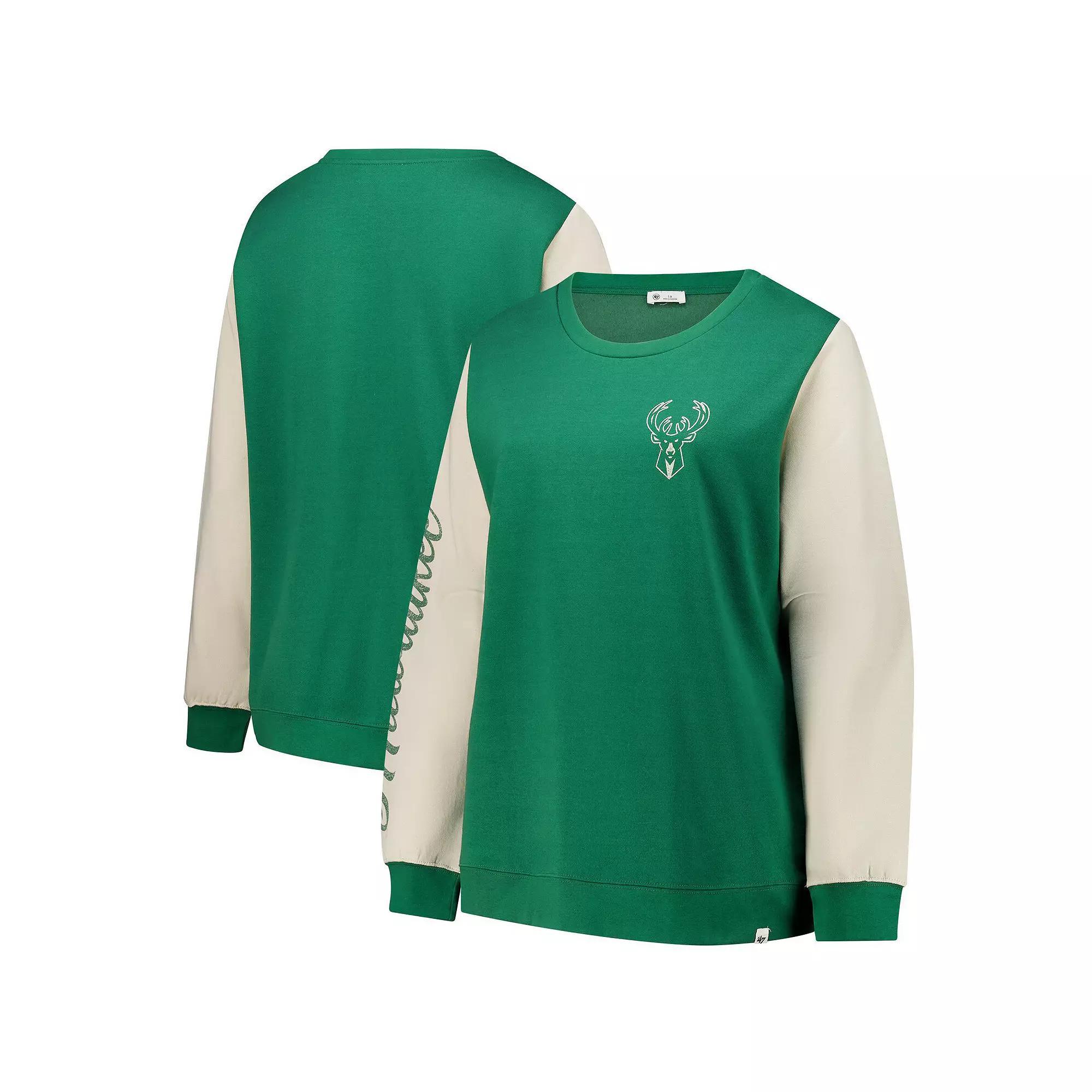 Women's '47 Hunter Green Milwaukee Bucks Plus Size Rise Andie Pullover Sweatshirt, Size: 3XL, Team Product Image