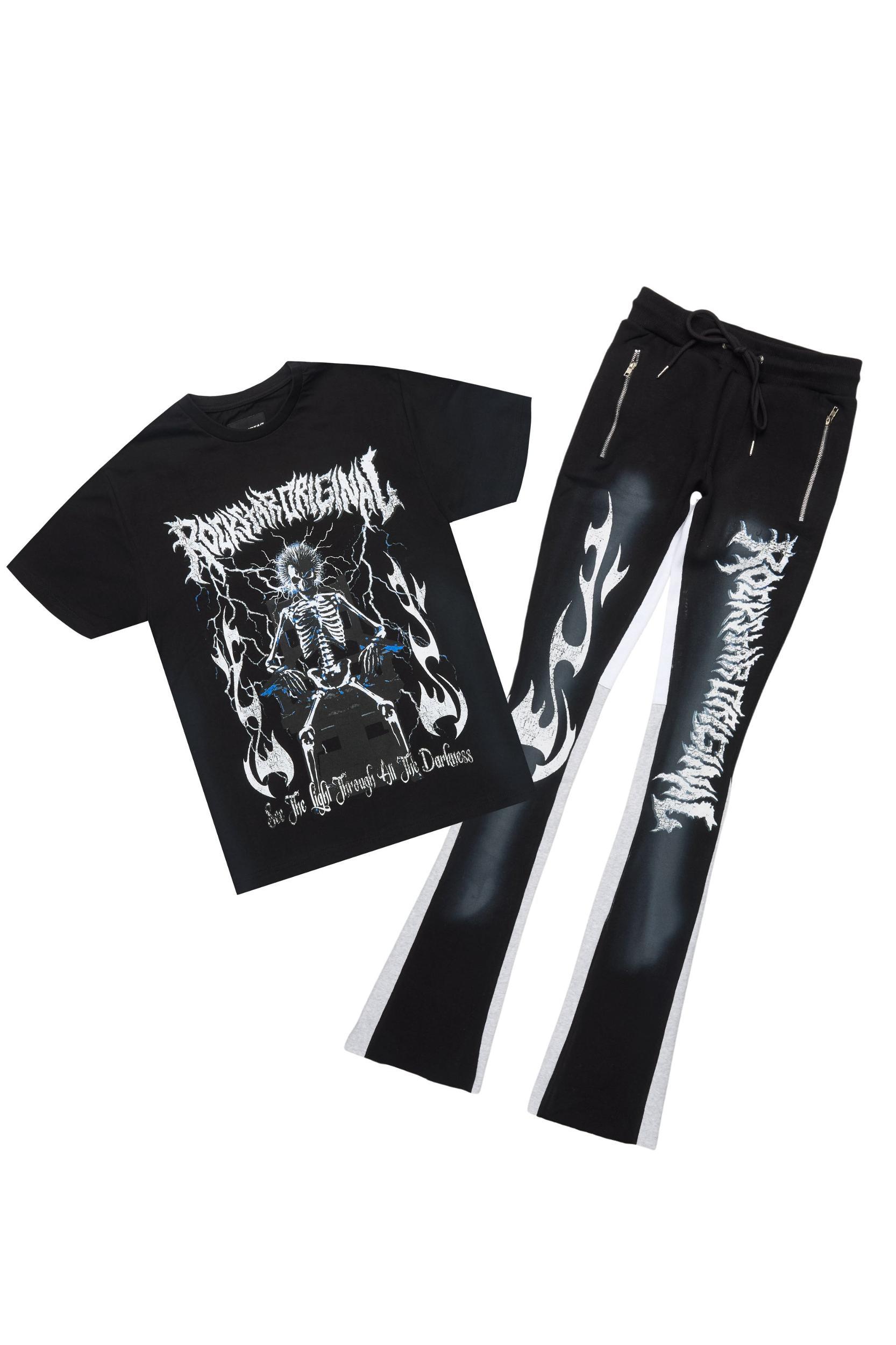 Deathrow Black T-Shirt/Stacked Flare Pant Set Male Product Image