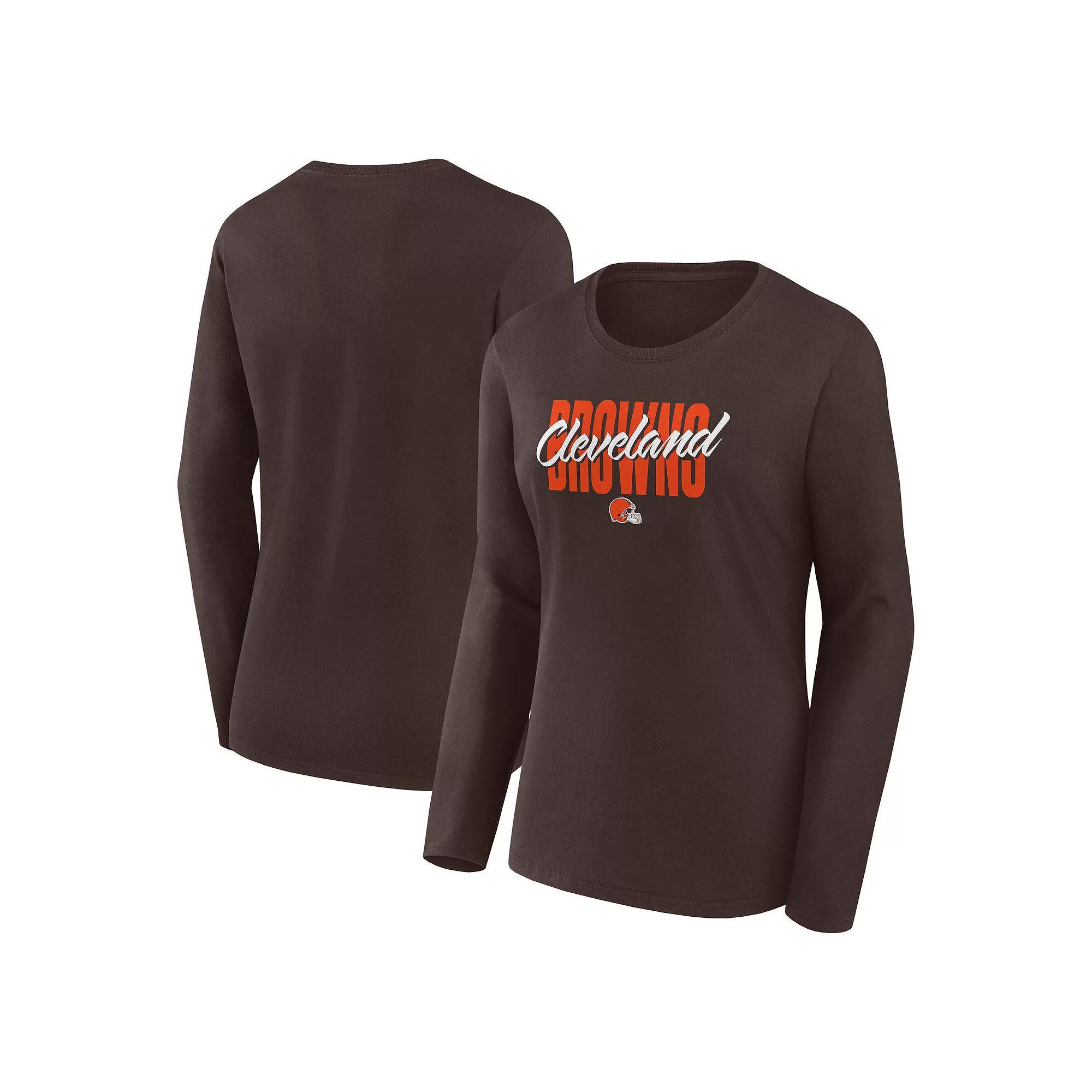 Women's Brown Cleveland Browns Grip Long Sleeve T-Shirt, Size: XL Product Image