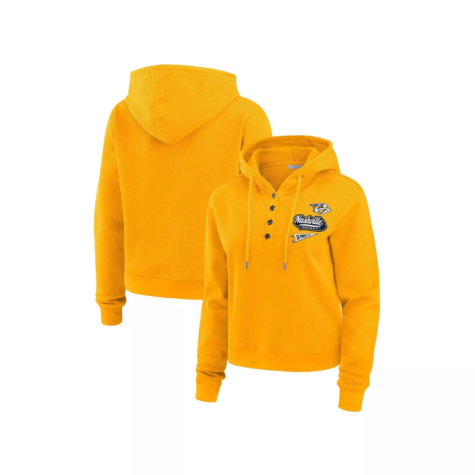 Womens WEAR by Erin Andrews Gold Nashville Predators Waffle-Knit Pullover Hoodie Product Image
