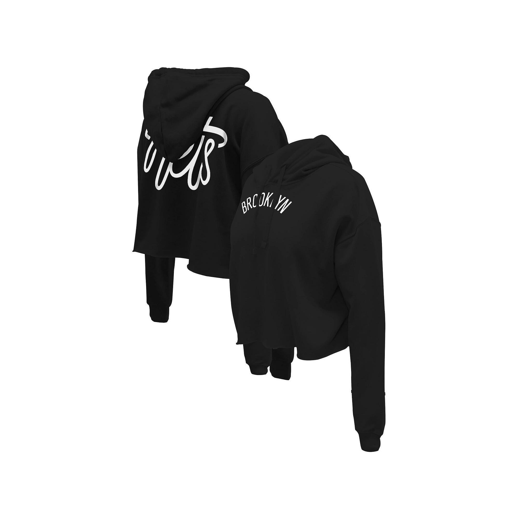 Womens Stadium Essentials Brooklyn Nets Origins Script Cropped Pullover Hoodie Product Image