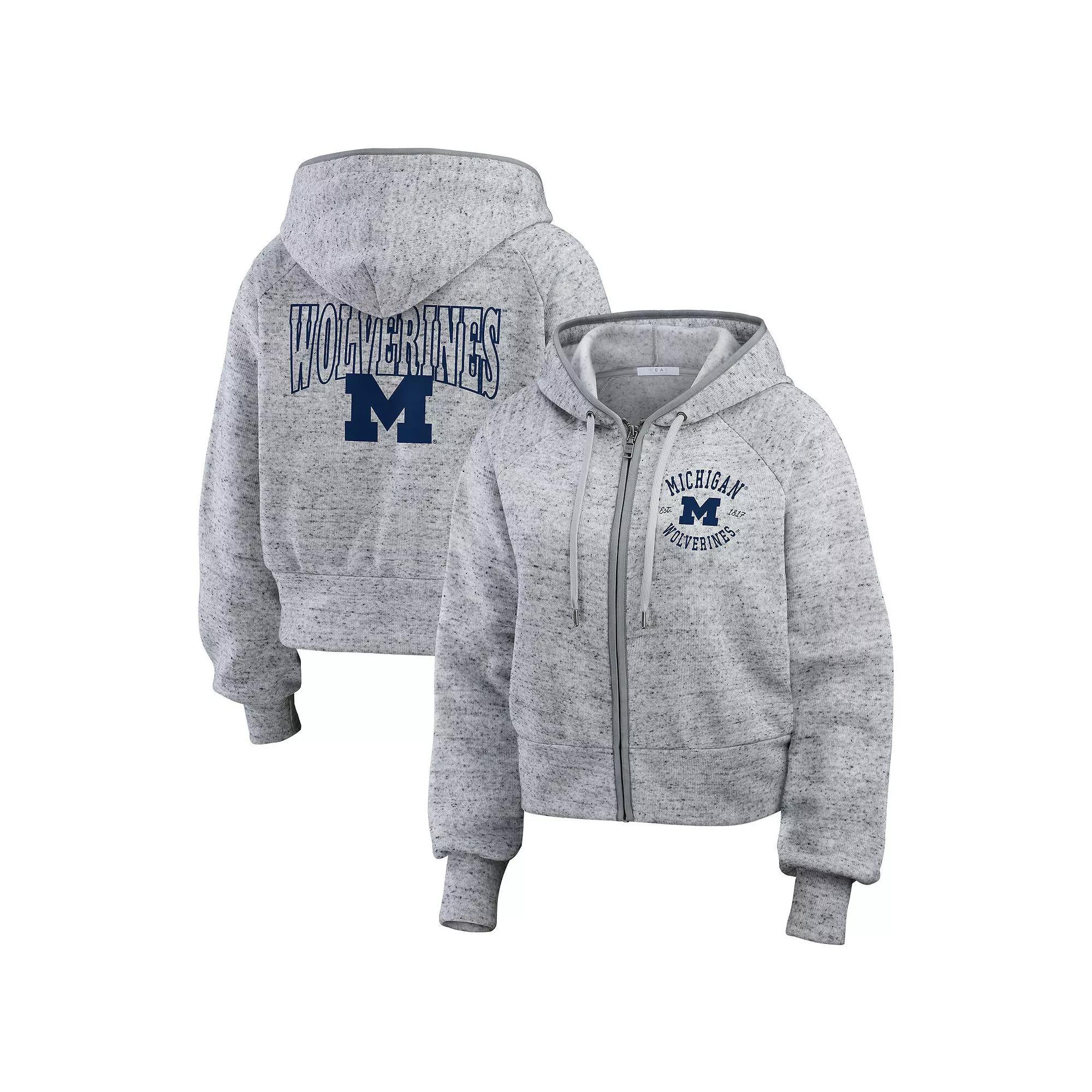 Women's WEAR by Erin Andrews Heather Gray Michigan Wolverines Wear Speckle Double-Hit Raglan Full-Zip Hoodie, Size: XXL, Grey Product Image
