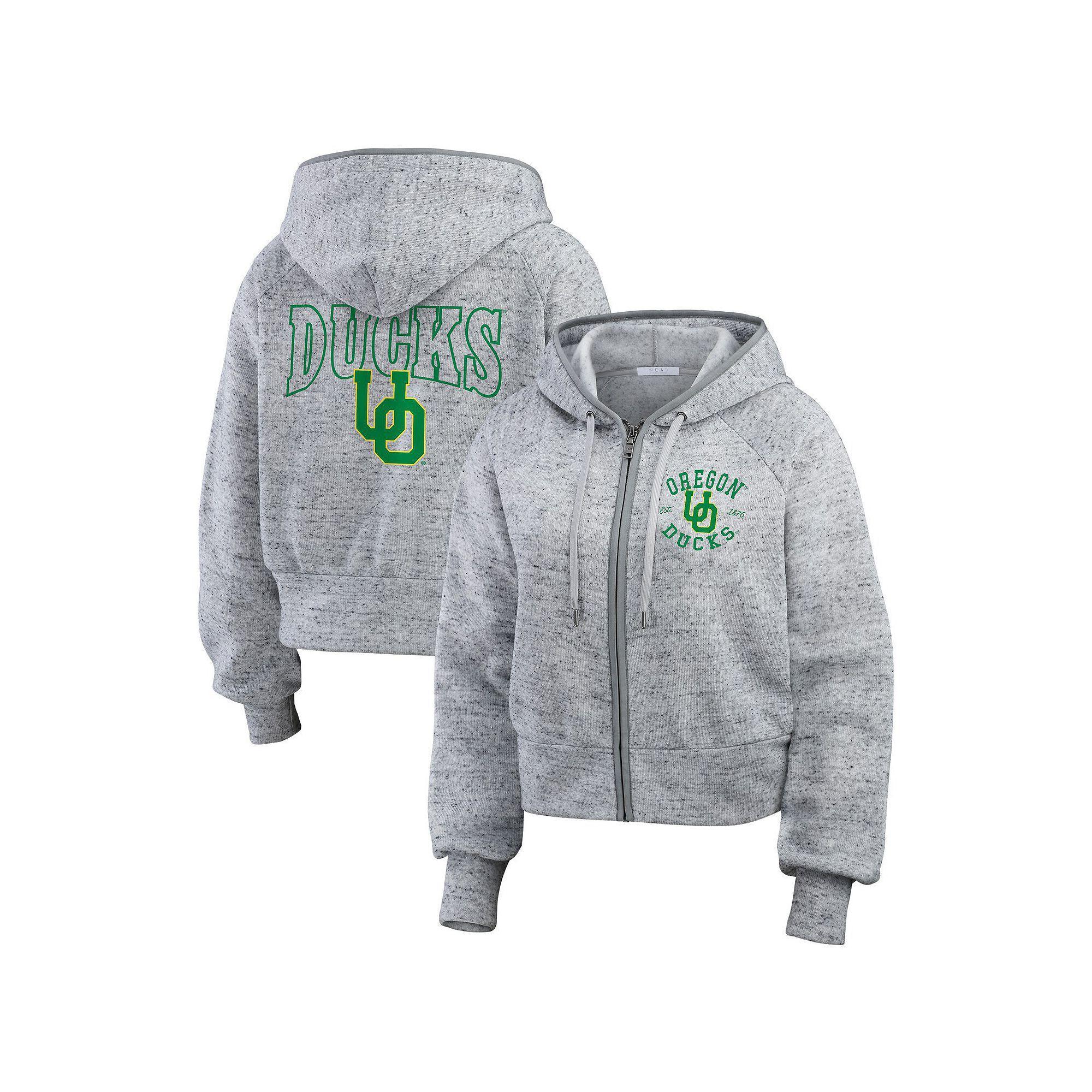 Women's WEAR by Erin Andrews Heather Gray Oregon Ducks Wear Speckle Double-Hit Raglan Full-Zip Hoodie, Size: XXL, Grey Product Image