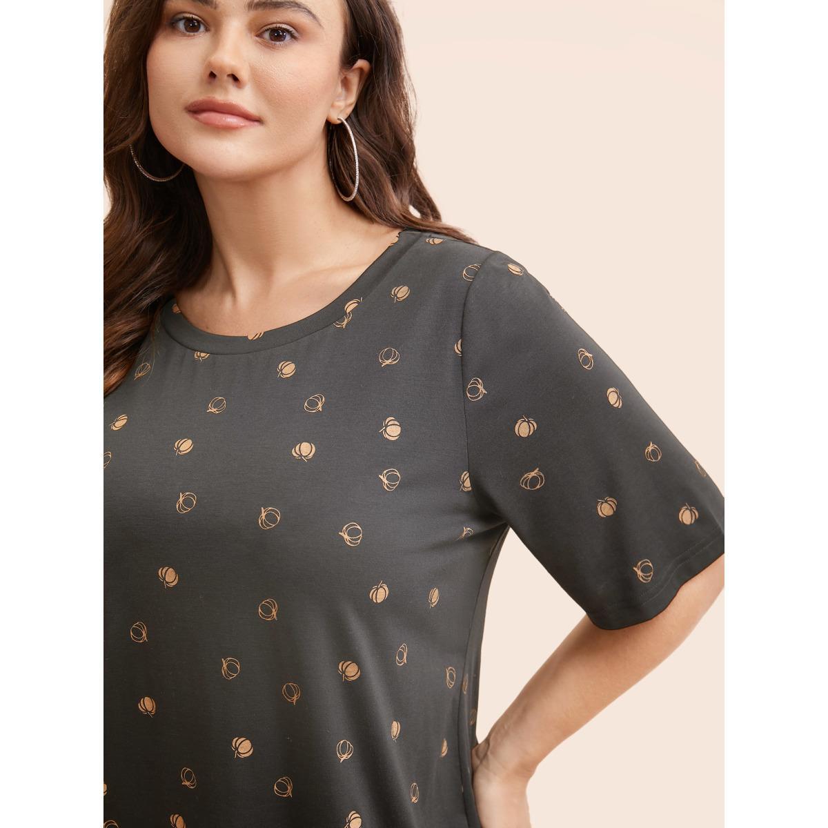 Plus Size Halloween Pumpkin Print Crew Neck T-shirt DimGray Women Casual Printed Graphic-Halloween Round Neck Festival-Halloween T-shirts BloomChic 22-24/3X Product Image