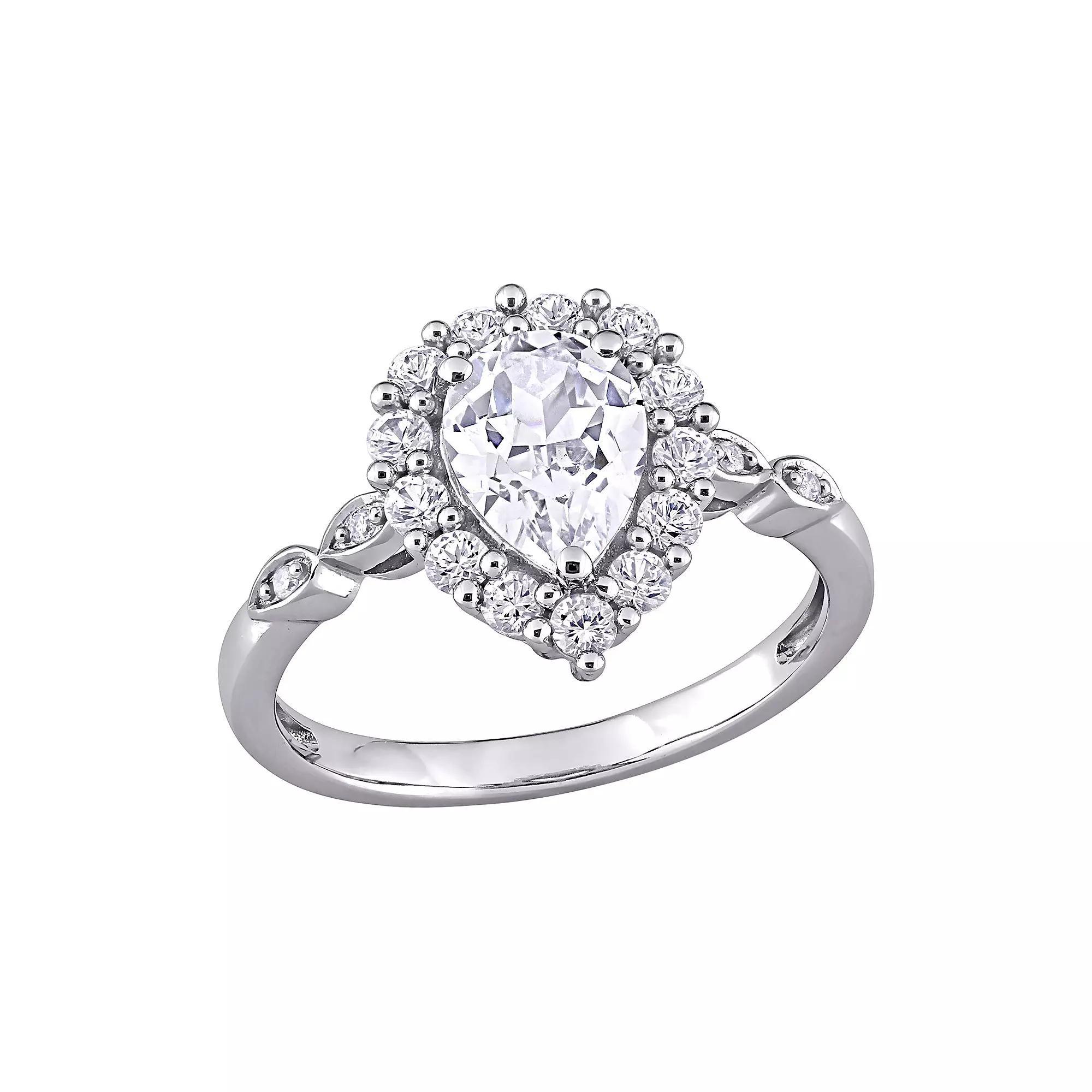 Stella Grace 10K White Gold Lab Created White Sapphire & Diamond Accent Halo Engagement Ring, Women's, Size: 5, 10k Whgold Product Image