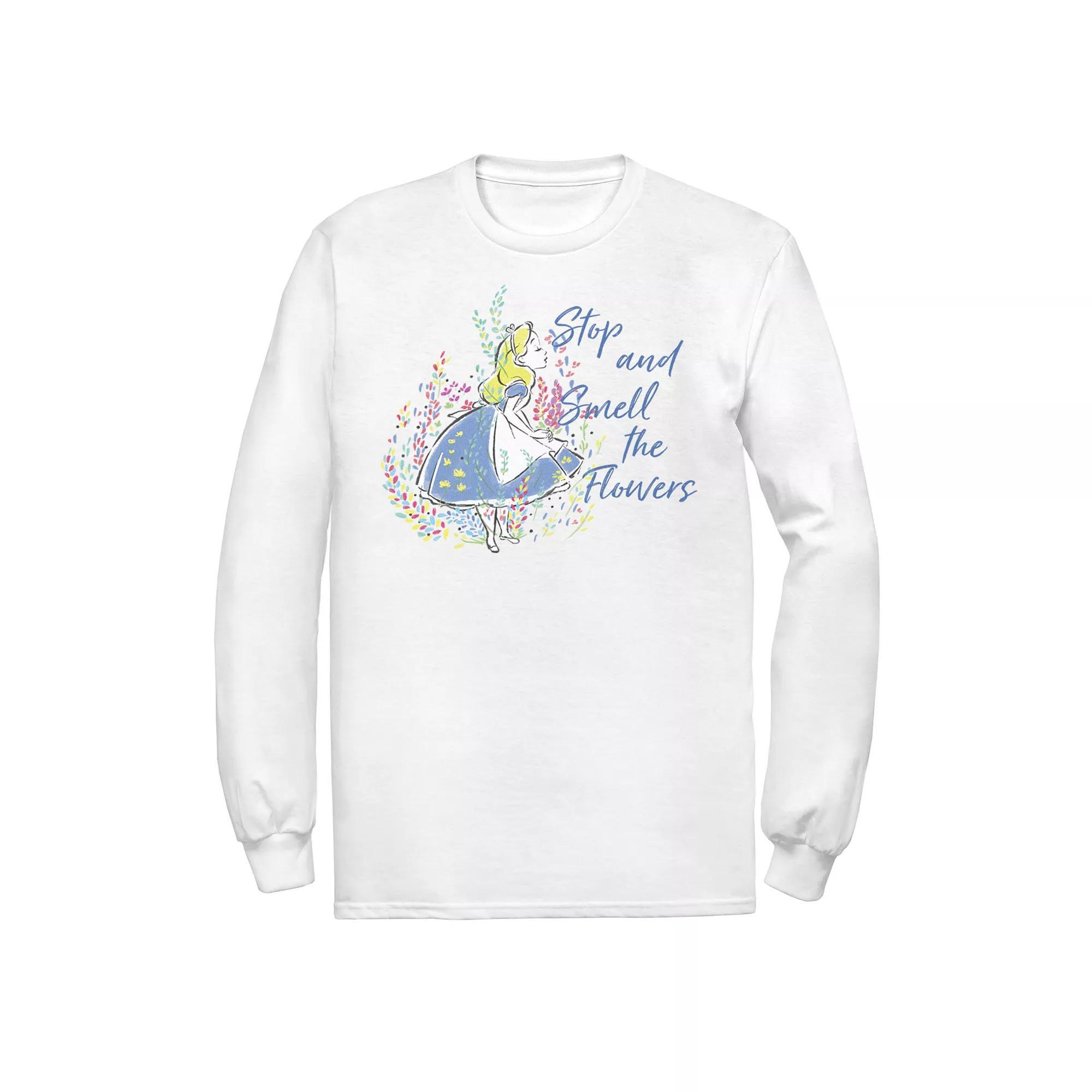 Men's Disney Alice In Wonderland Stop And Smell The Flowers Tee, Size: Large, White Product Image