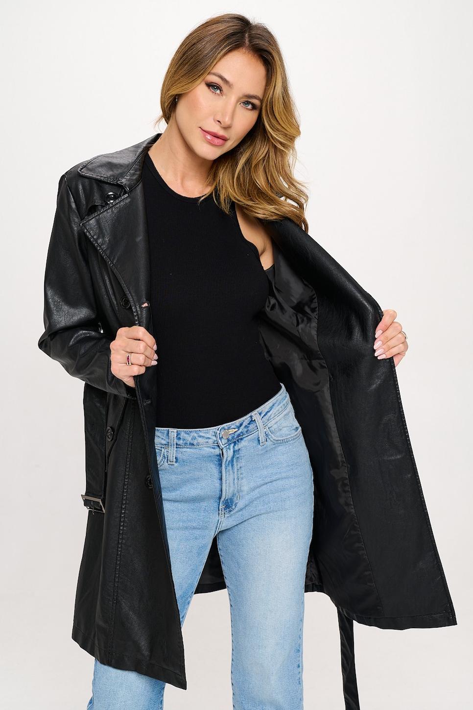 Vegan Leather Trench Coat Product Image