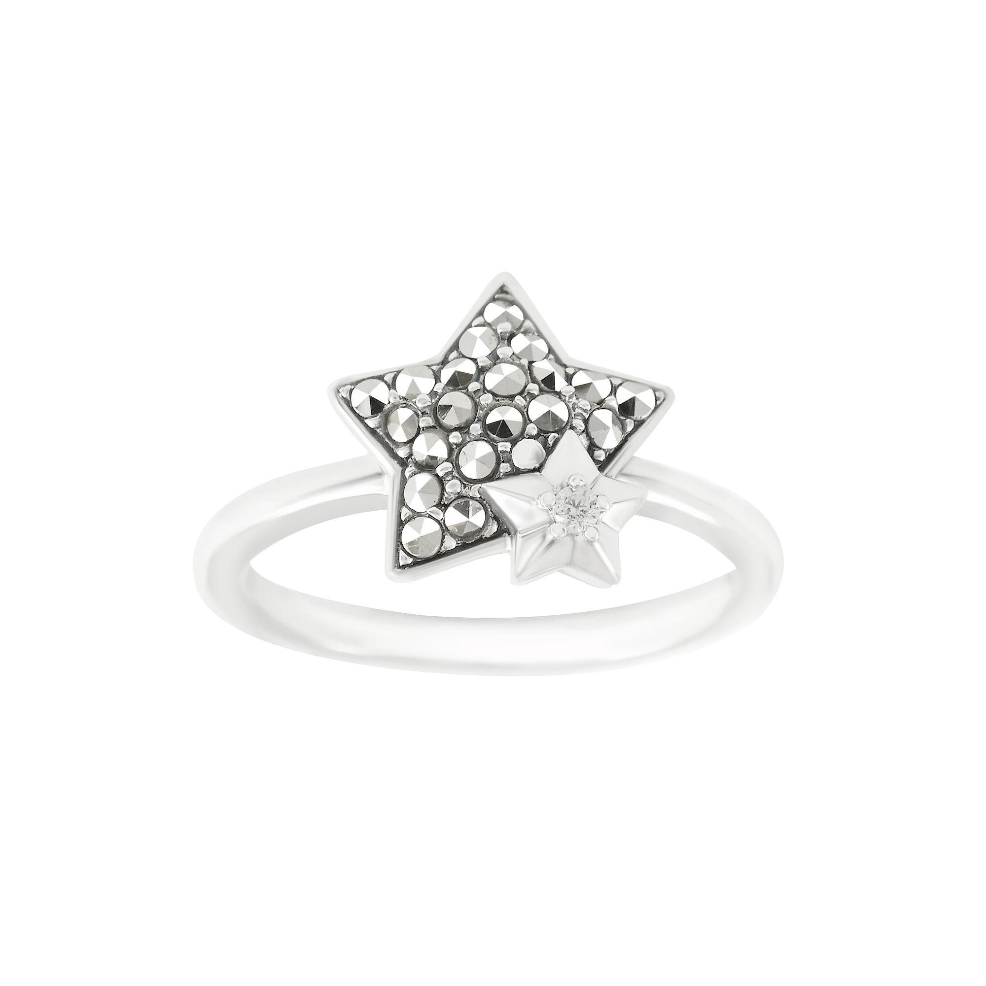 Lavish by TJM Sterling Silver Marcasite & Cubic Zirconia Double Star Ring, Women's, Size: 6 Product Image