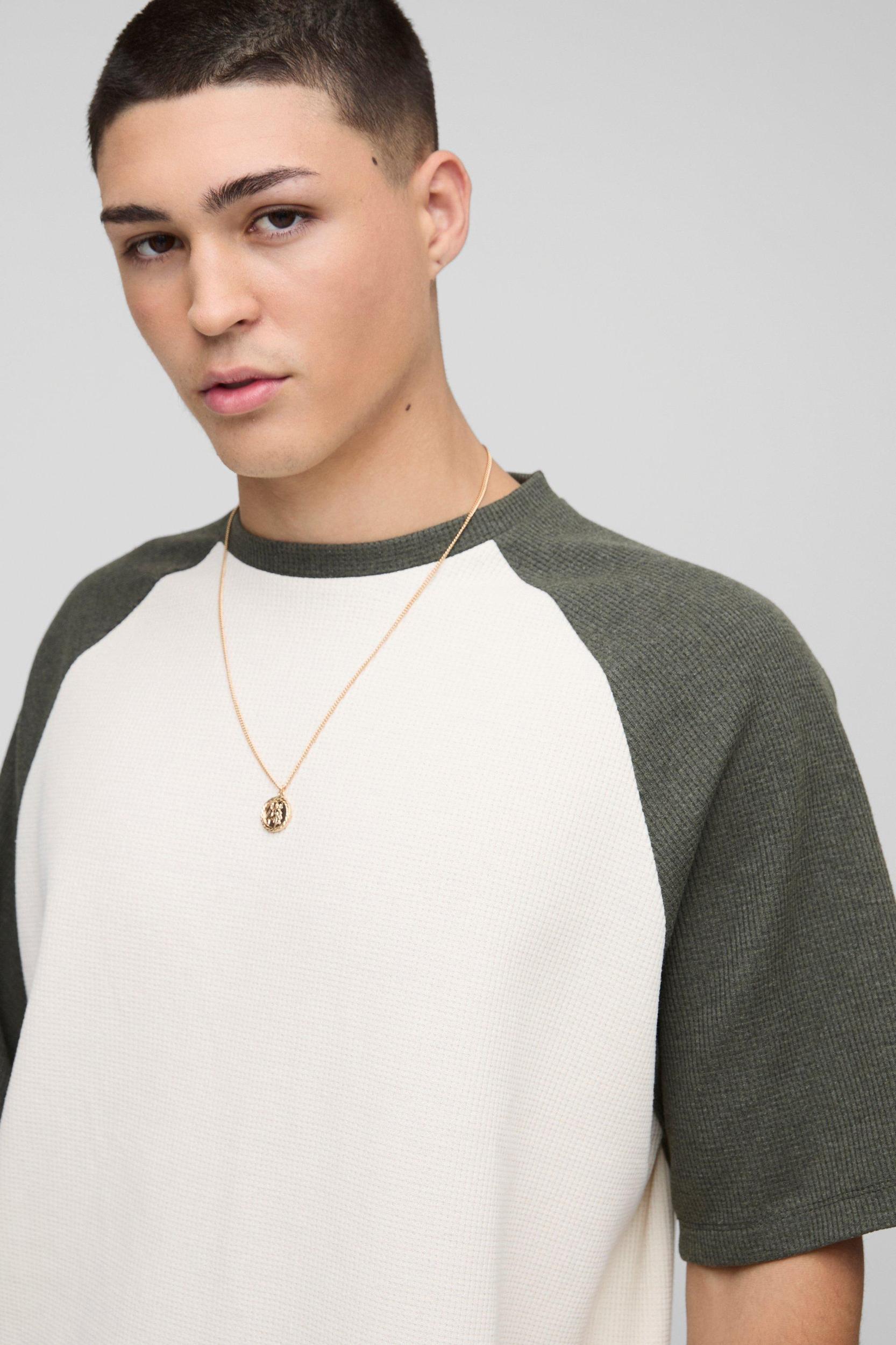 Oversized Boxy Heavyweight Waffle Raglan T-shirt | boohooMAN USA Product Image