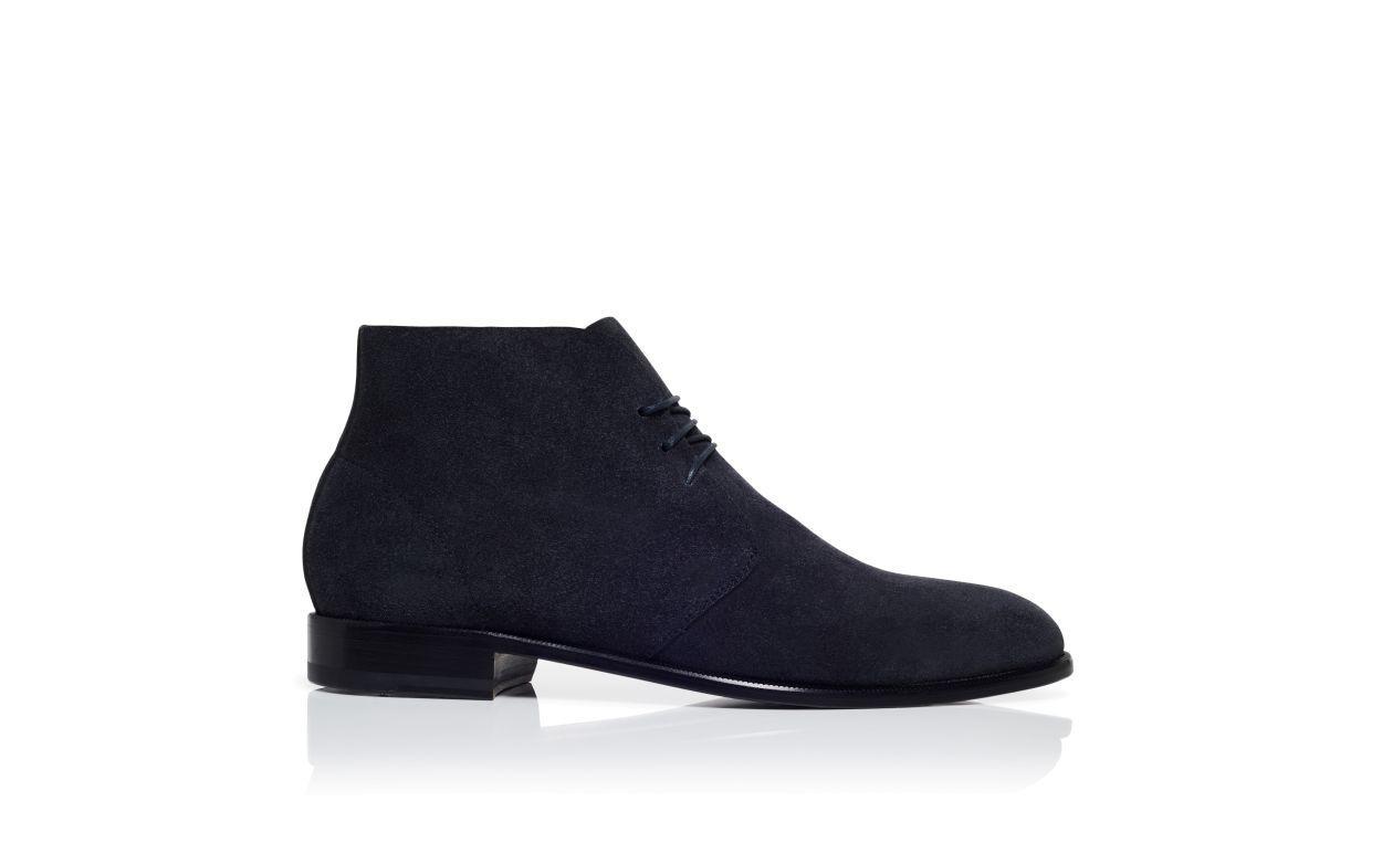 BERWICK Navy Blue Suede Lace-Up Ankle Boots Product Image