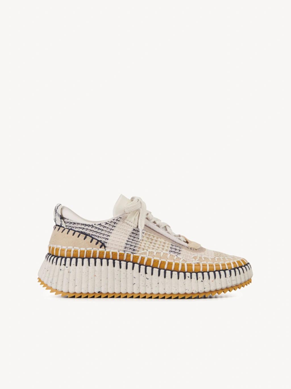 CHLOÉ Nama Embroidered Suede And Recycled-mesh Sneakers In Biscotti Beige Product Image