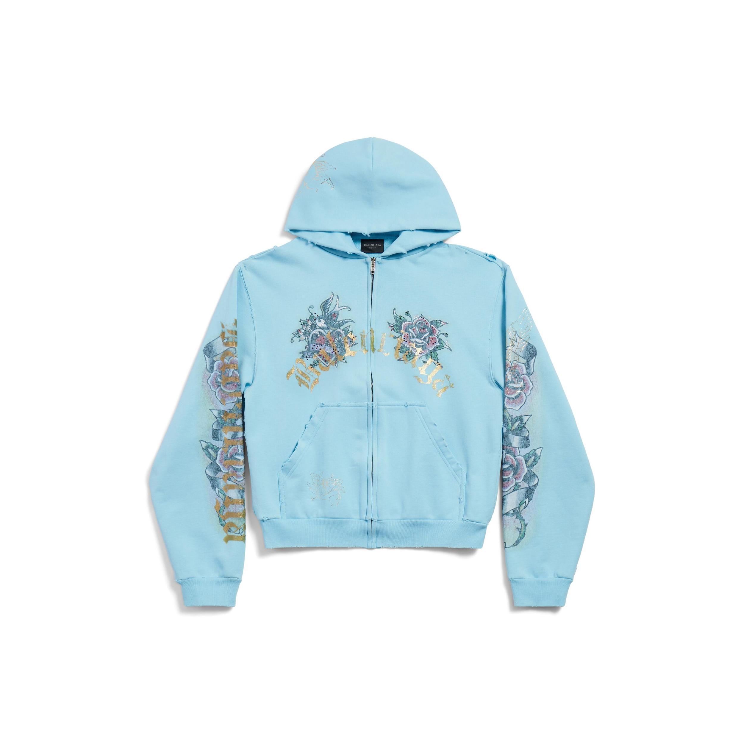 Women's Tacky Tattoo Zip-up Hoodie Small Fit in Light Blue Product Image