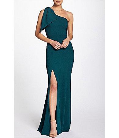 Dress the Population Georgina Asymmetrical Neck Sleeveless Bow Shoulder Maxi Dress Product Image