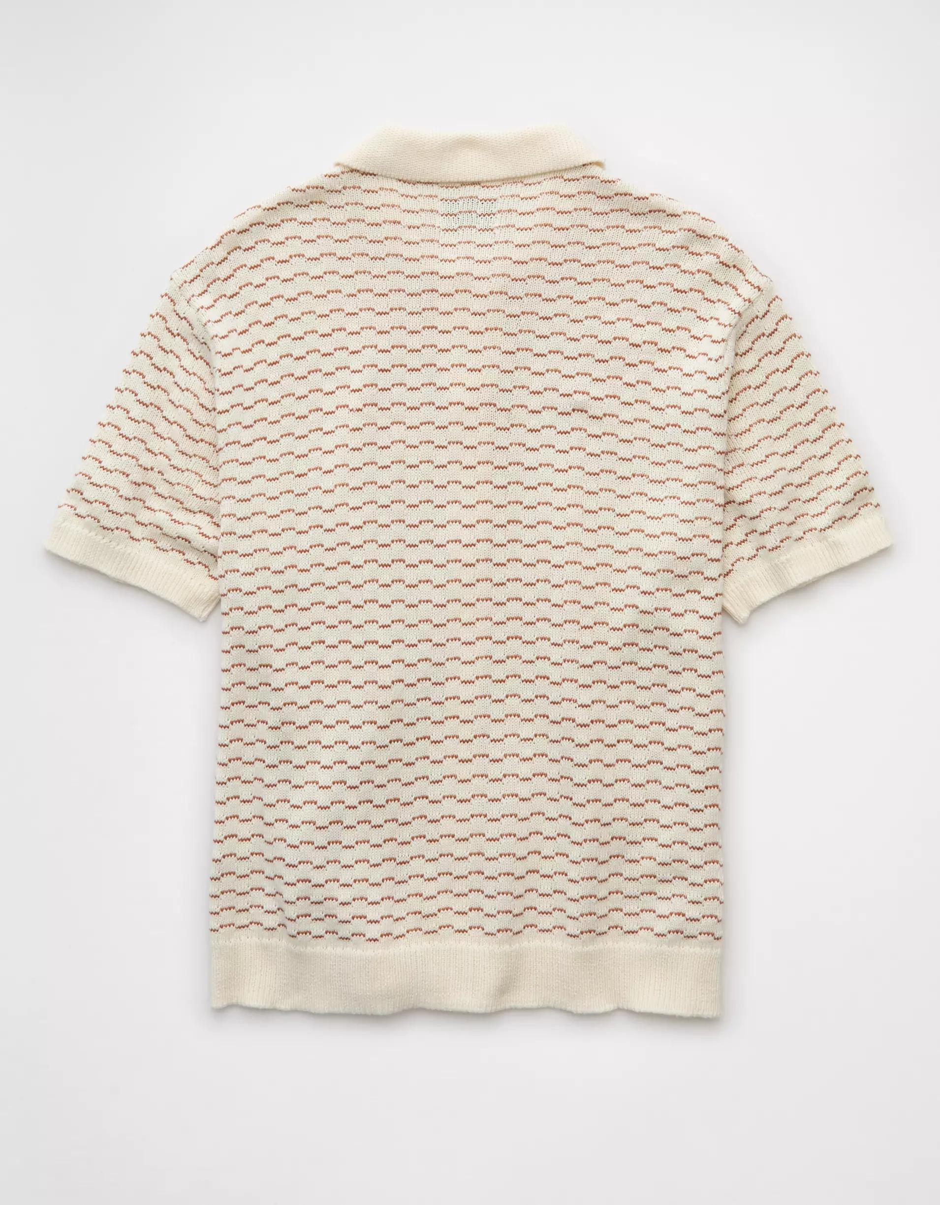 AE Weekend Striped Button-Up Sweater Polo Shirt Product Image