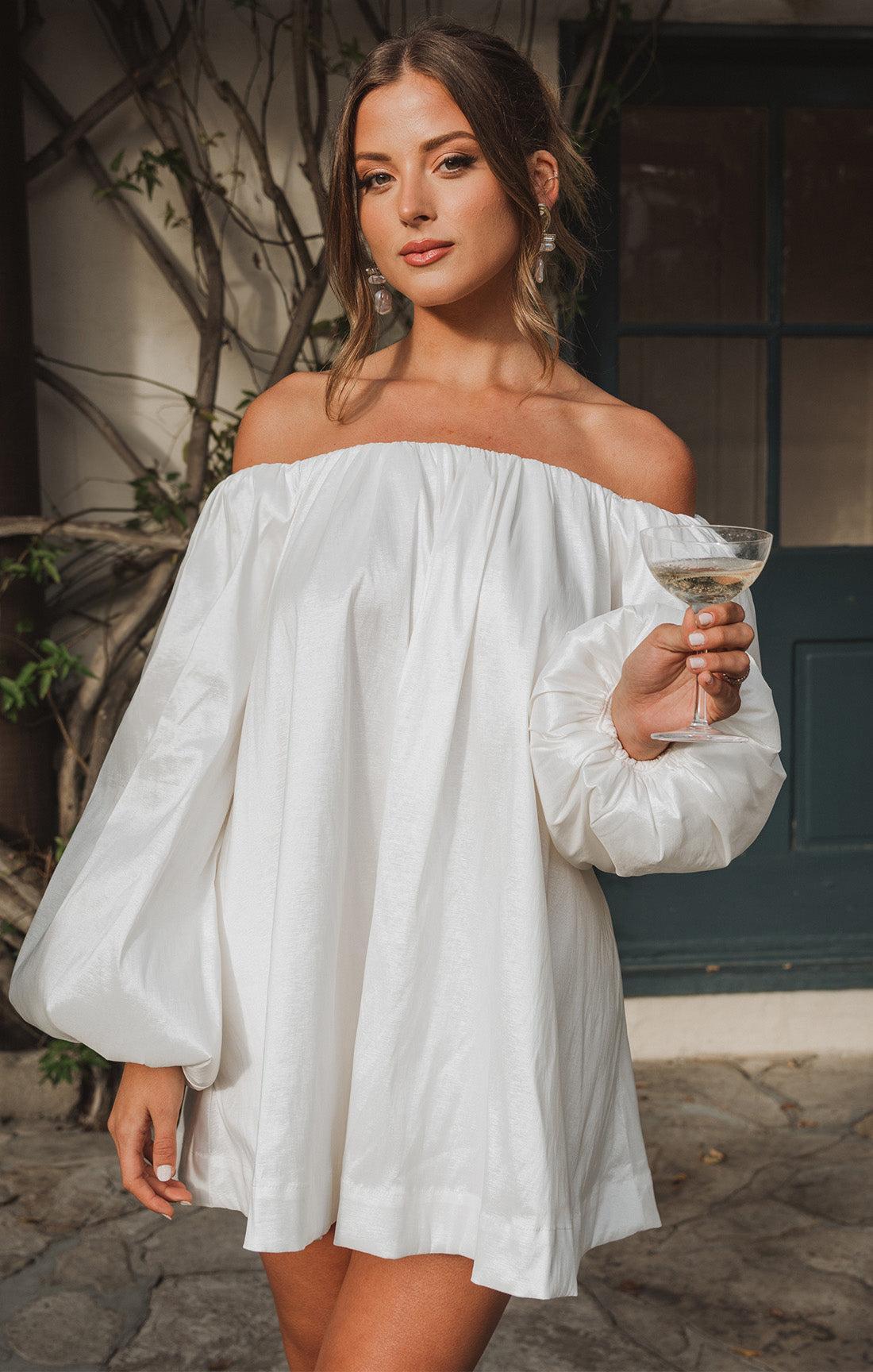 Brenna Mini Dress ~ White Taffeta Product Image