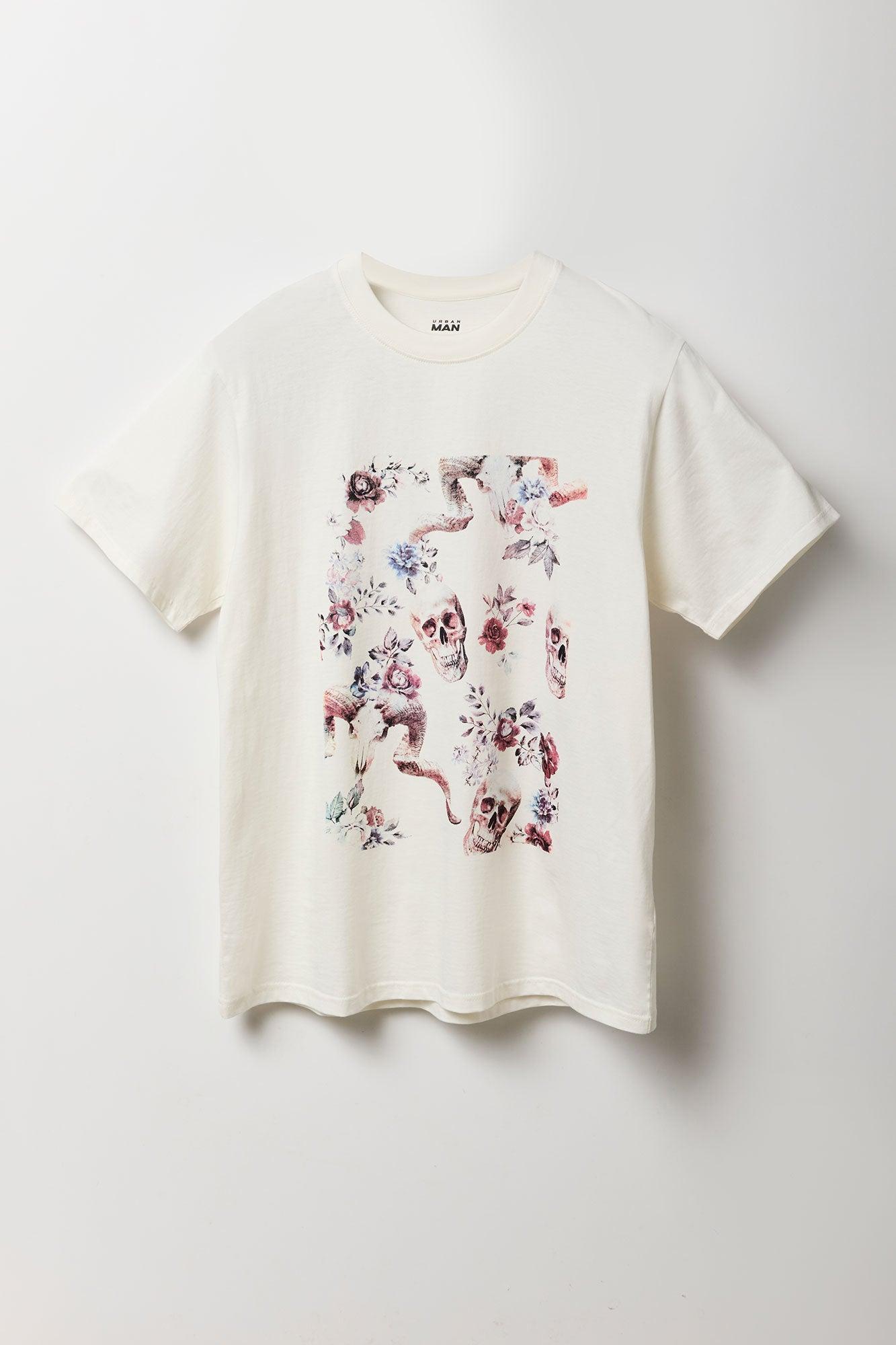 Floral Skull Graphic T-Shirt Male Product Image