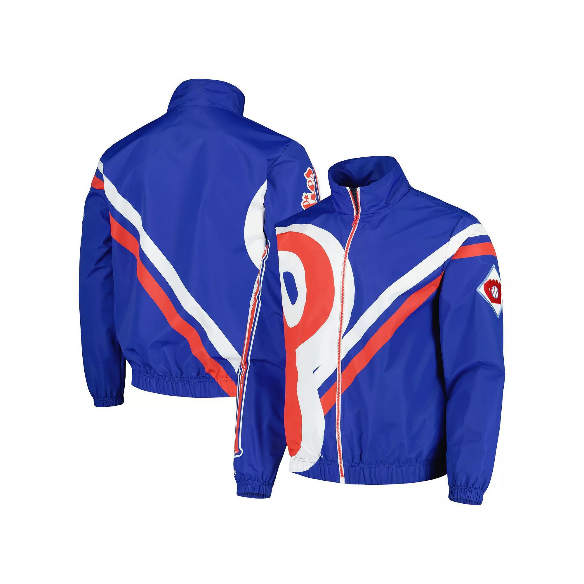 Men's Mitchell & Ness Royal Philadelphia Phillies Exploded Logo Warm Up Full-Zip Jacket, Size: 2XL, Blue Product Image
