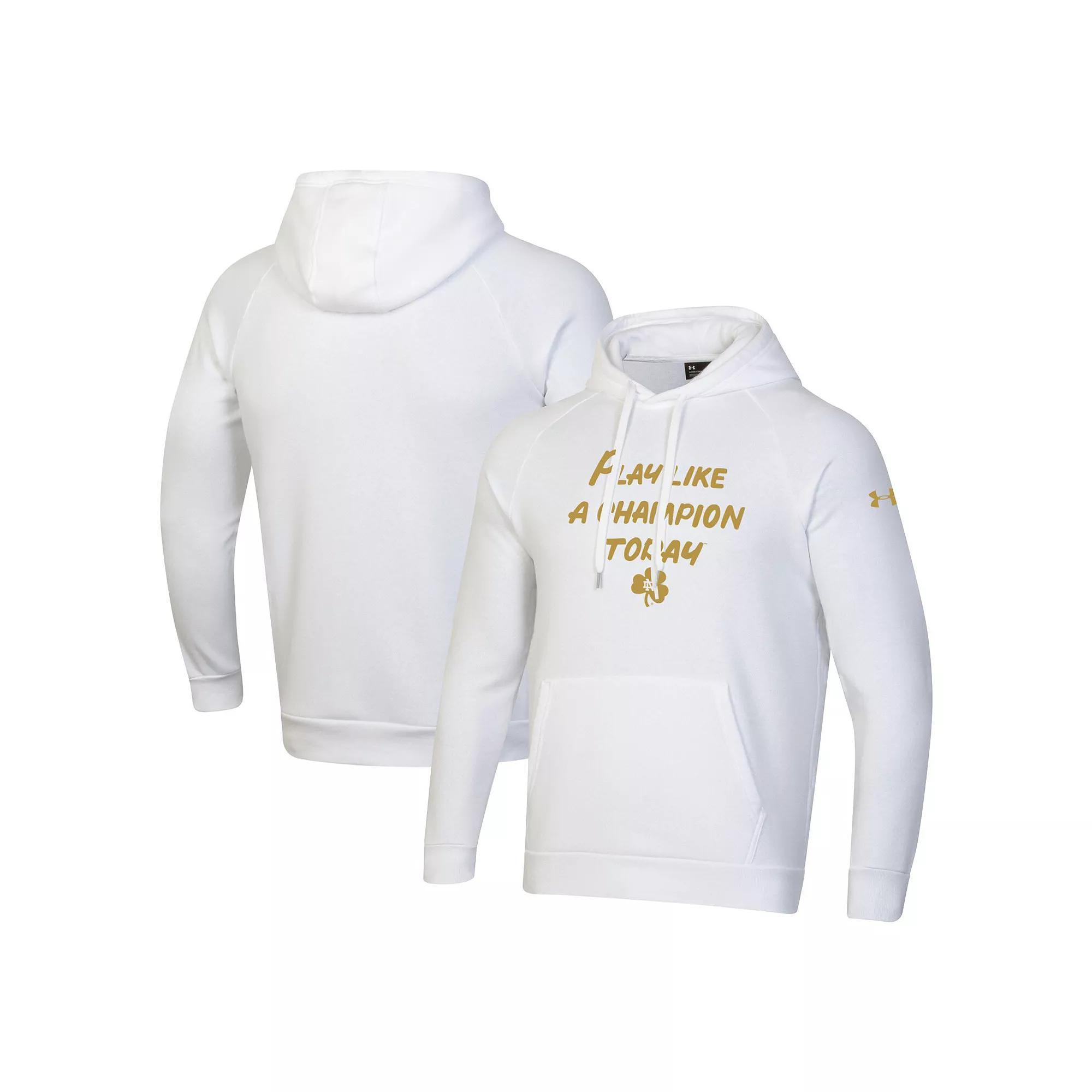 Men's Under Armour White Notre Dame Fighting Irish PLACT Gold Rush Rival Raglan Pullover Hoodie, Size: Large Product Image