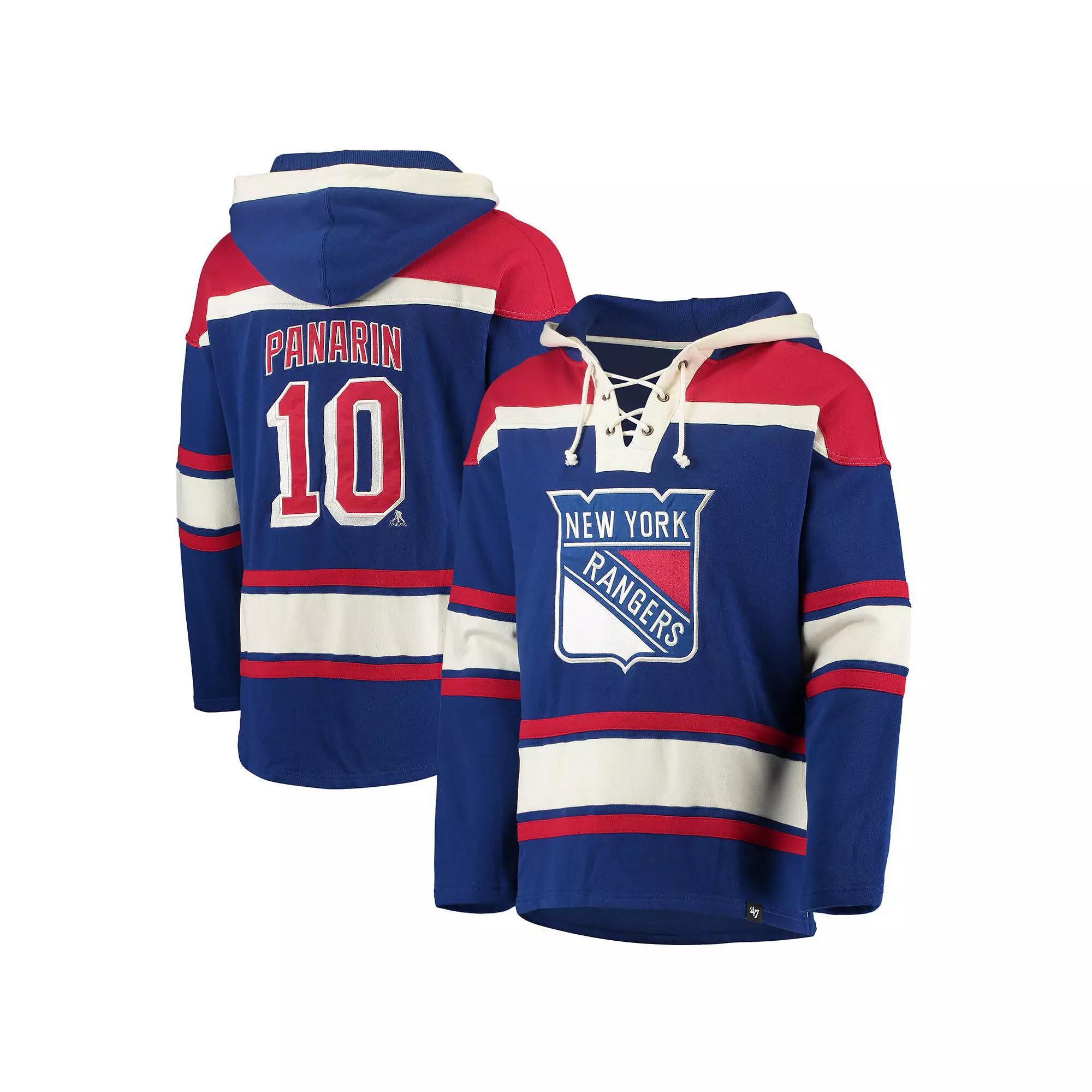 Mens 47 Artemi Panarin Blue New York Rangers Player Name & Number Lacer Pullover Hoodie Product Image