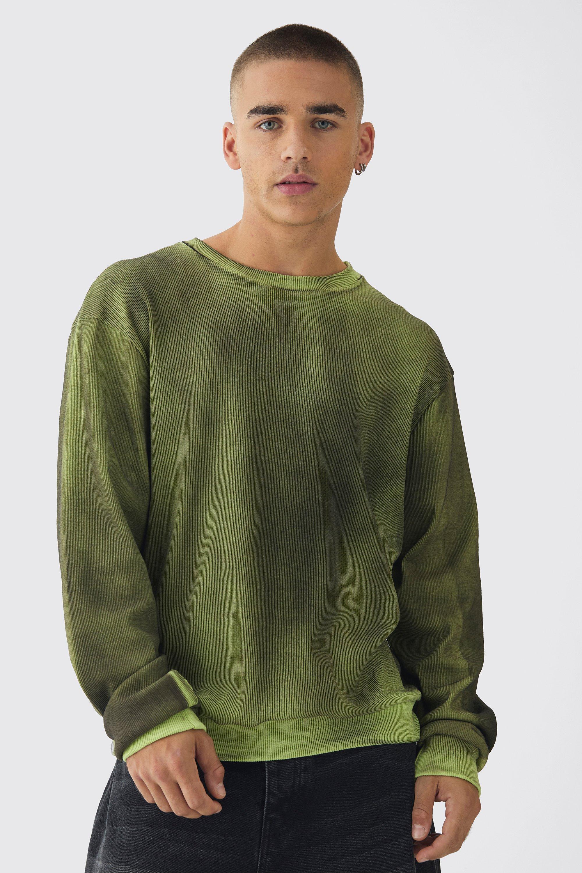 Acid Wash Rib Sweatshirt | boohooMAN USA Product Image